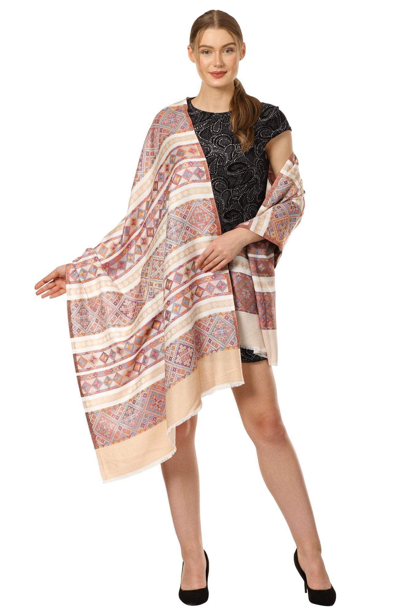 Pashtush Shawl Store Stole Pashtush Women's Multicoloured Bamboo Scarf, Aztec Collection, Beige