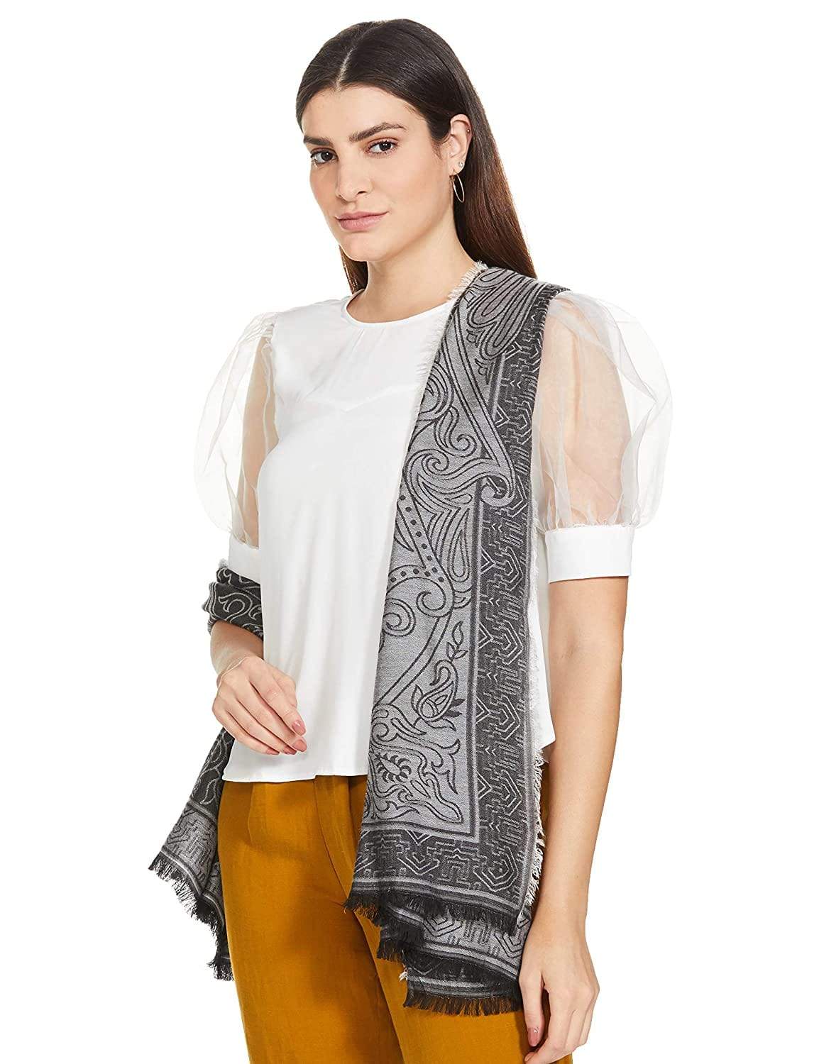 Pashtush India 70x200 Pashtush Women's Paisley Design, Soft Bamboo Scarf, Black and Grey