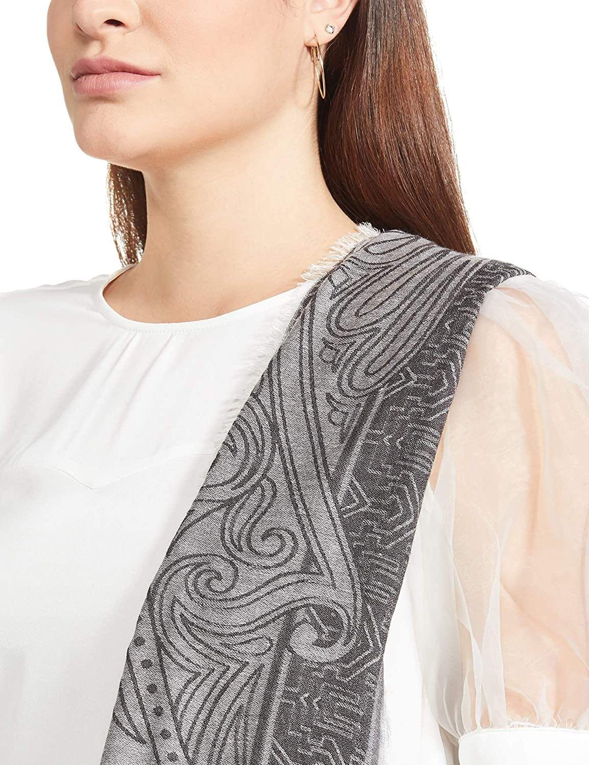 Pashtush India 70x200 Pashtush Women's Paisley Design, Soft Bamboo Scarf, Black and Grey