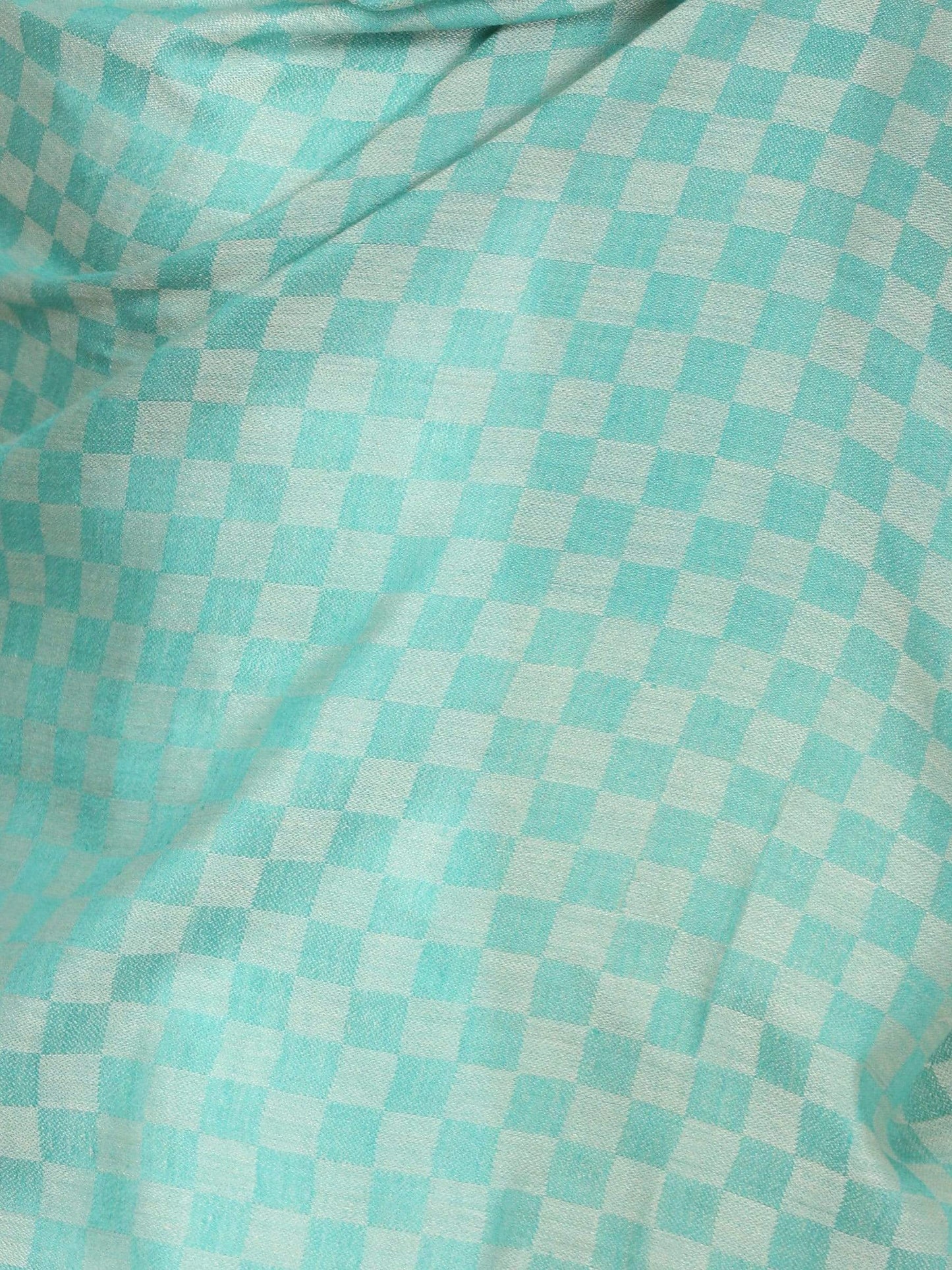 Pashtush Women’s Extra Fine Soft Wool Checkered Stole Sea Green