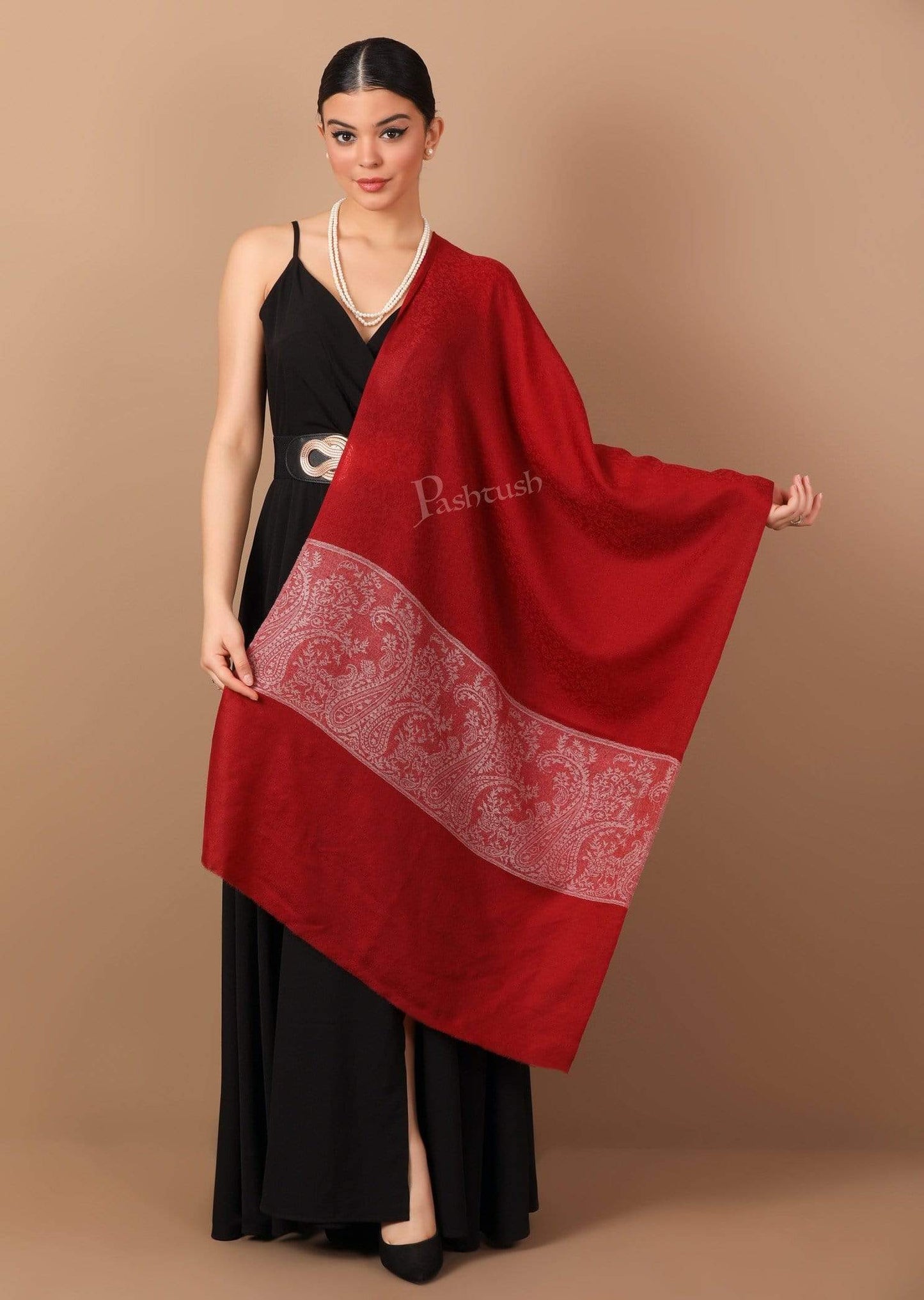 Pashtush Store Stole Pashtush Women's Reversible Fine Wool Stole Scarf - Maroon