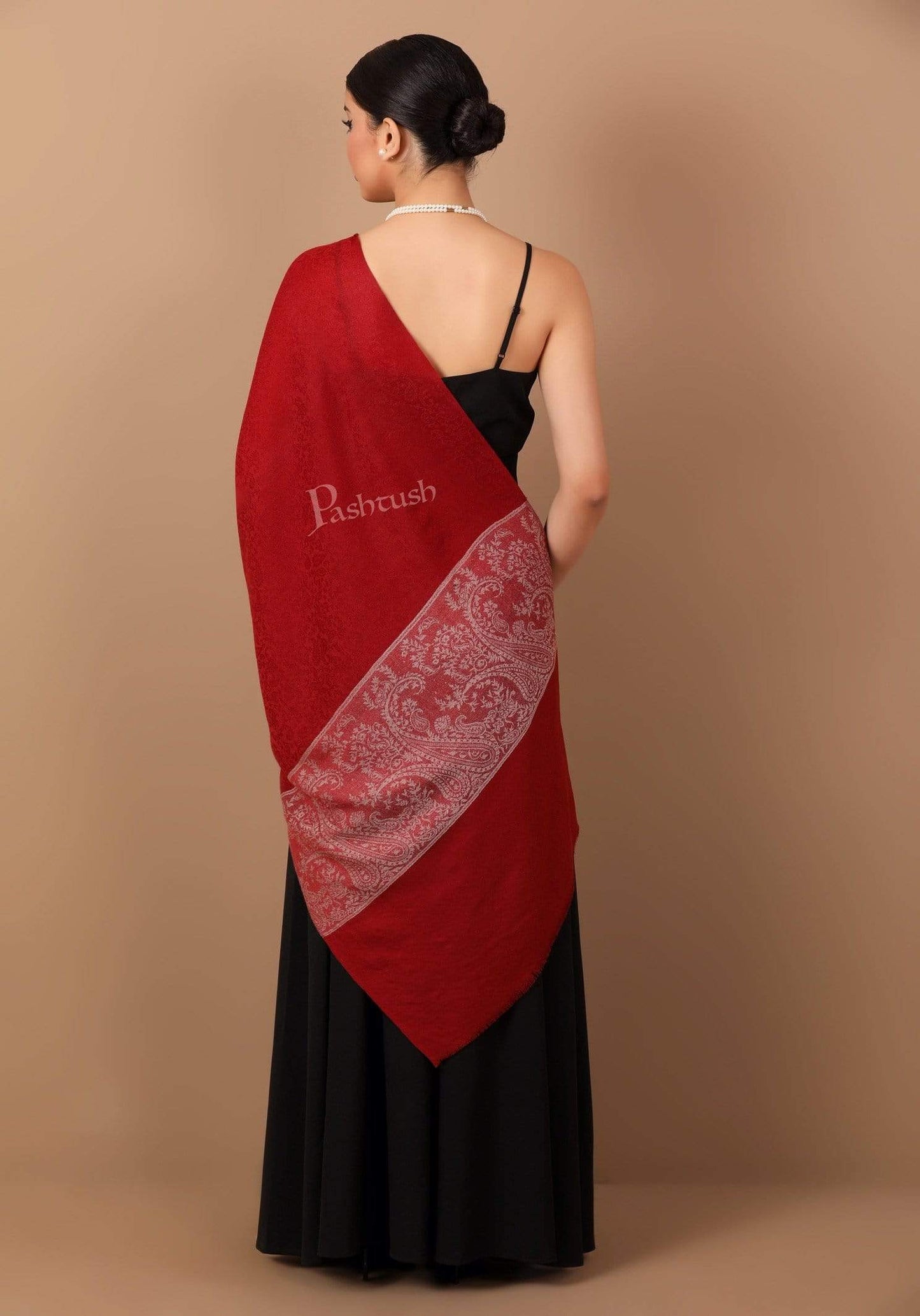 Pashtush Store Stole Pashtush Women's Reversible Fine Wool Stole Scarf - Maroon