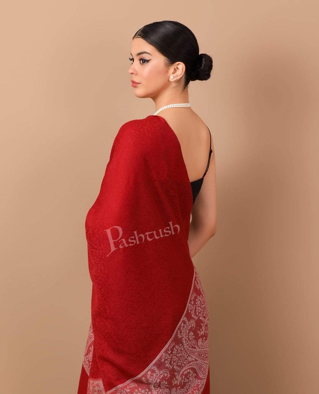 Pashtush Store Stole Pashtush Women's Reversible Fine Wool Stole Scarf - Maroon