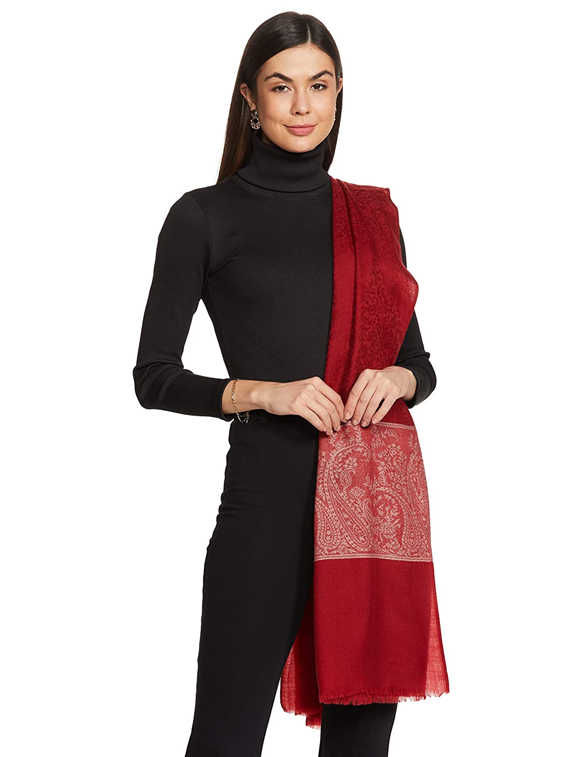 Pashtush India 70x200 Pashtush Women's Reversible Fine Wool Stole Scarf - Maroon