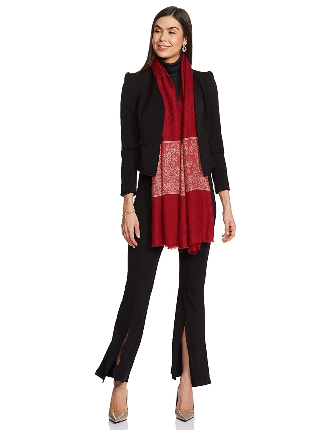 Pashtush India 70x200 Pashtush Women's Reversible Fine Wool Stole Scarf - Maroon