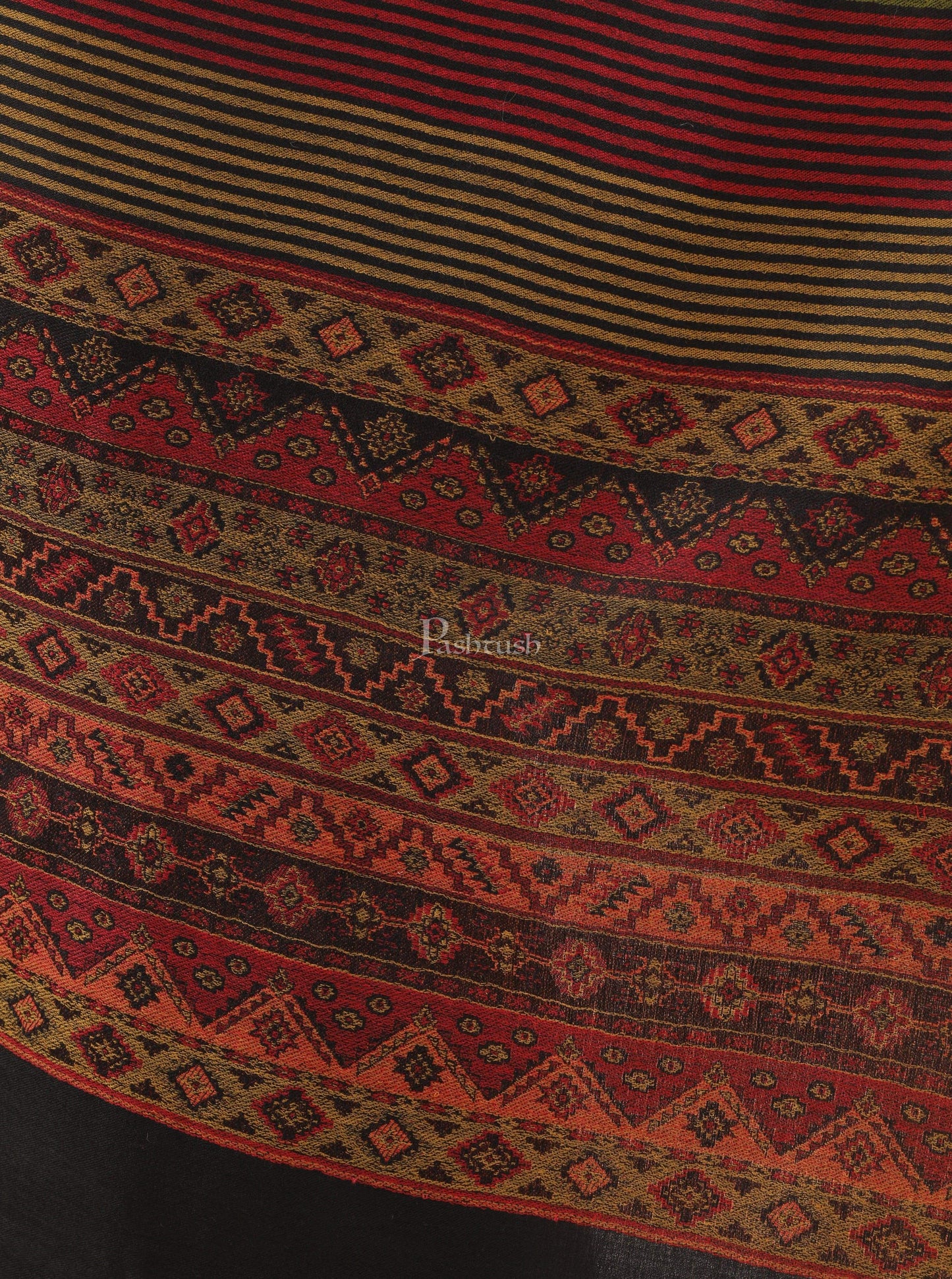Pashtush India 70x200 Pashtush Women's Reversible Stole, Aztec Weave Scarf, Black