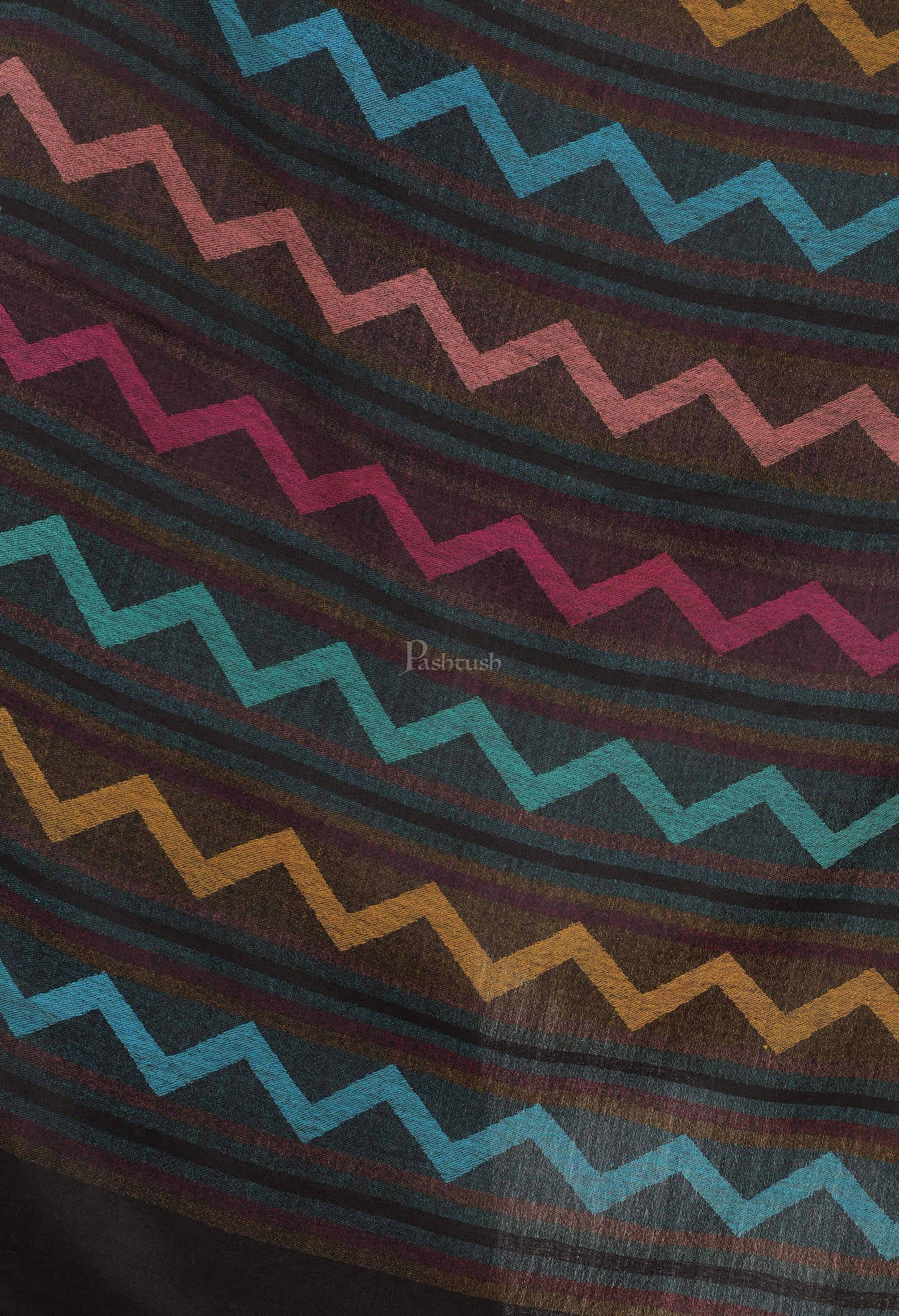 Pashtush India 70x200 Pashtush Women's Reversible Stole, Aztec Weave Scarf, Black