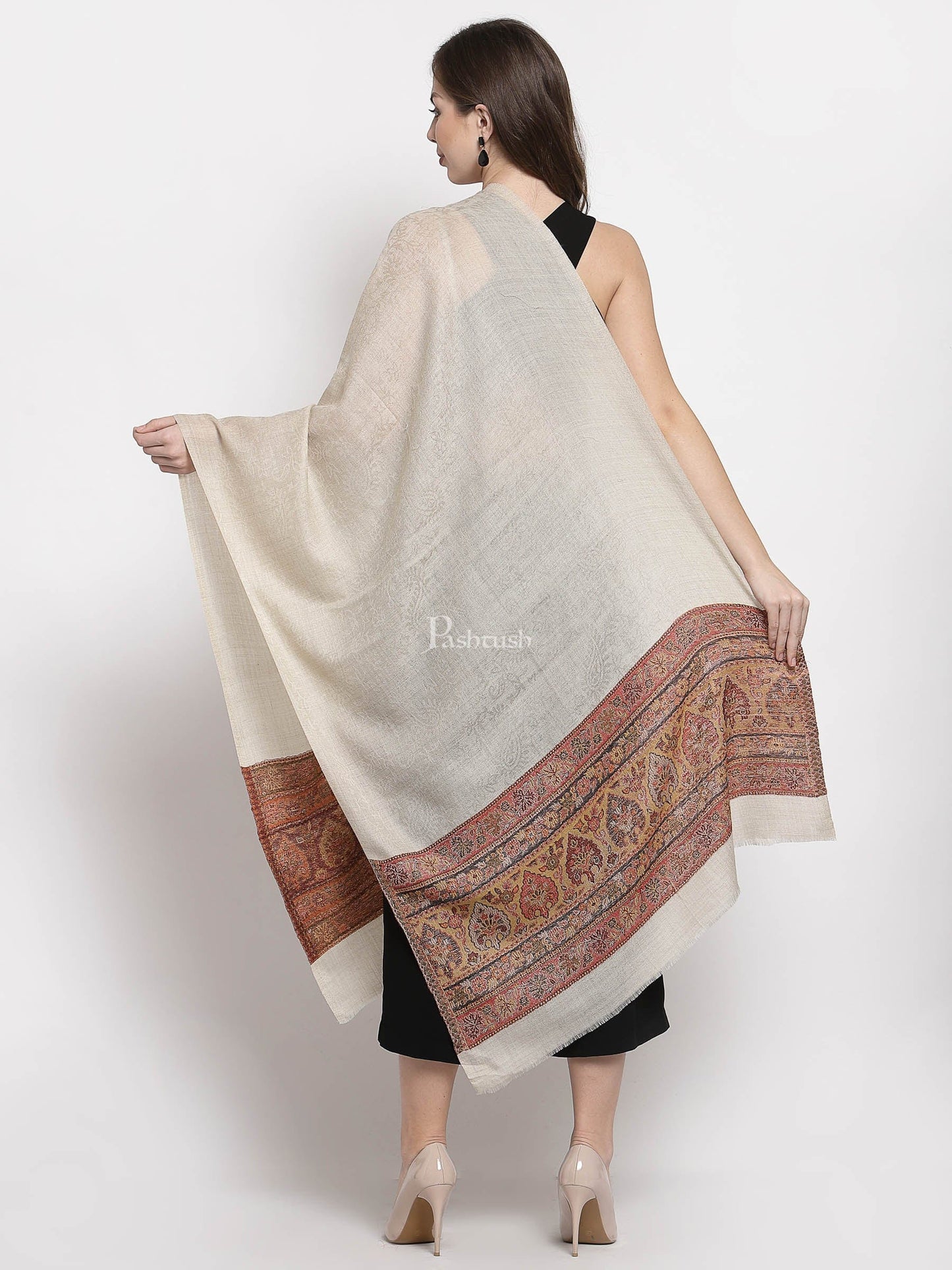 Pashtush India Womens Stoles and Scarves Scarf Pashtush Women'S Reversible Stole, Chanting Paisley Weave Scarf, Beige