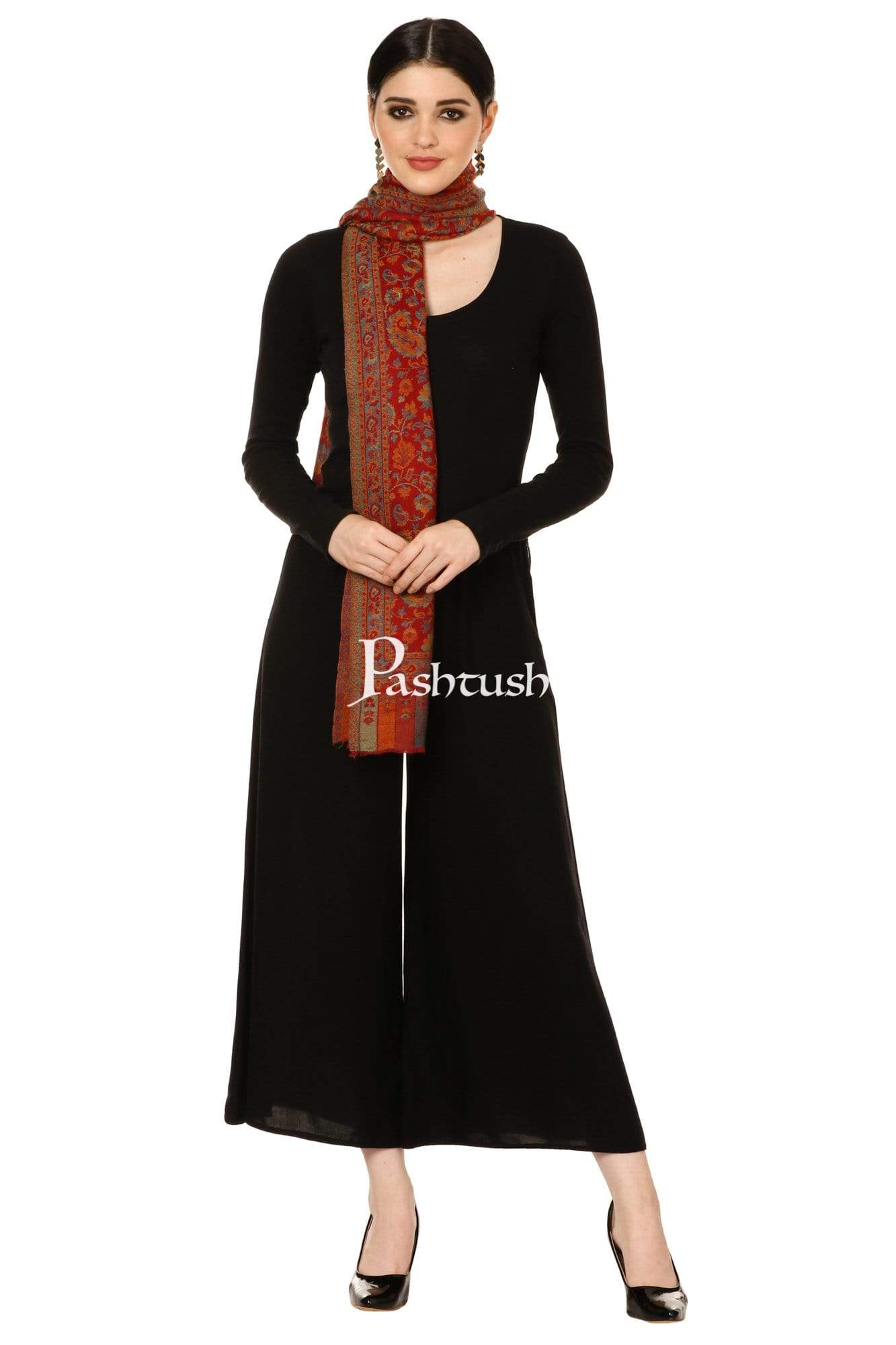 Pashtush Store Stole Pashtush Women's Reversible Stole, Chanting Paisley Weave Scarf, Crimson Maroon