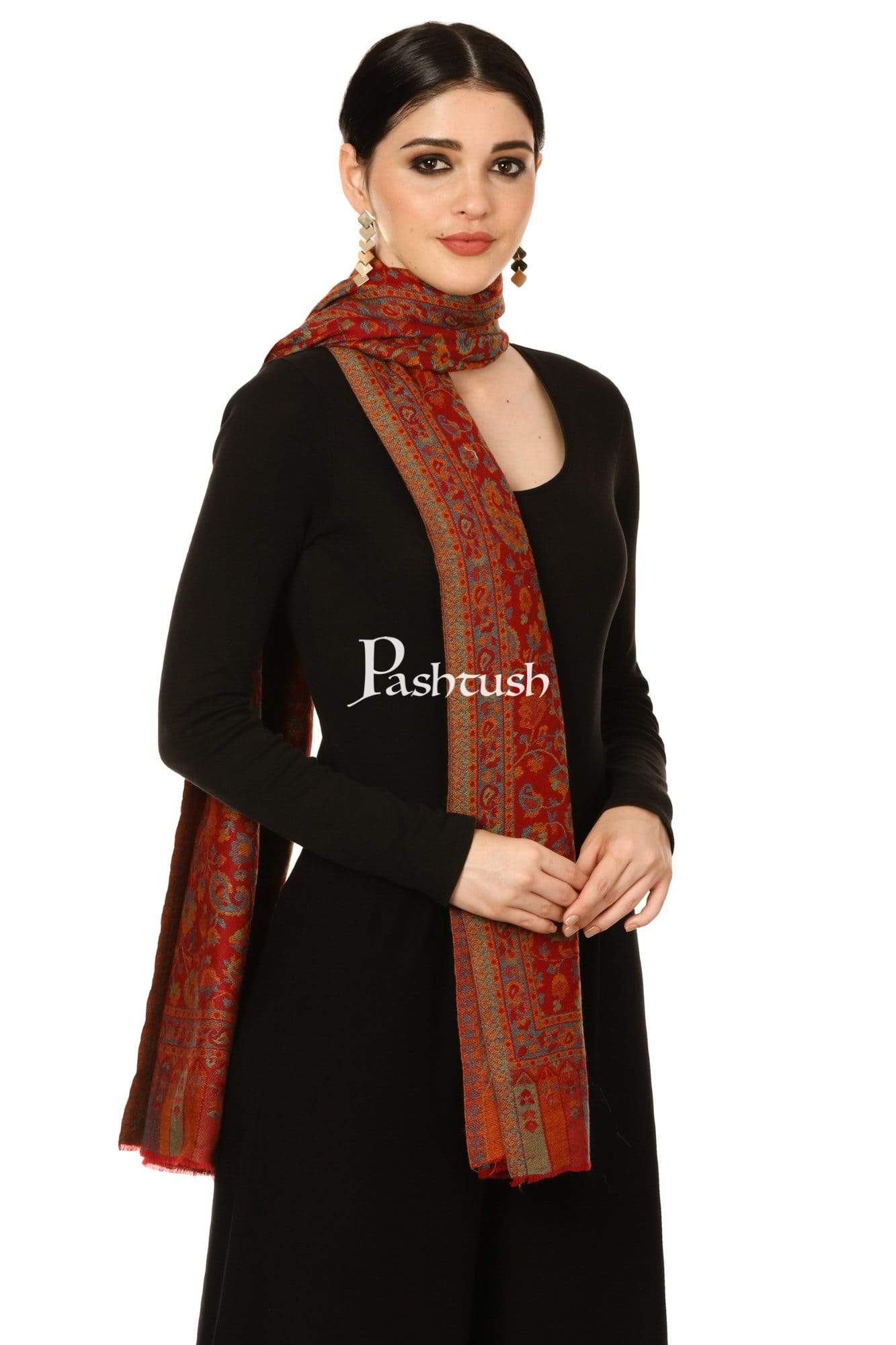 Pashtush Store Stole Pashtush Women's Reversible Stole, Chanting Paisley Weave Scarf, Crimson Maroon