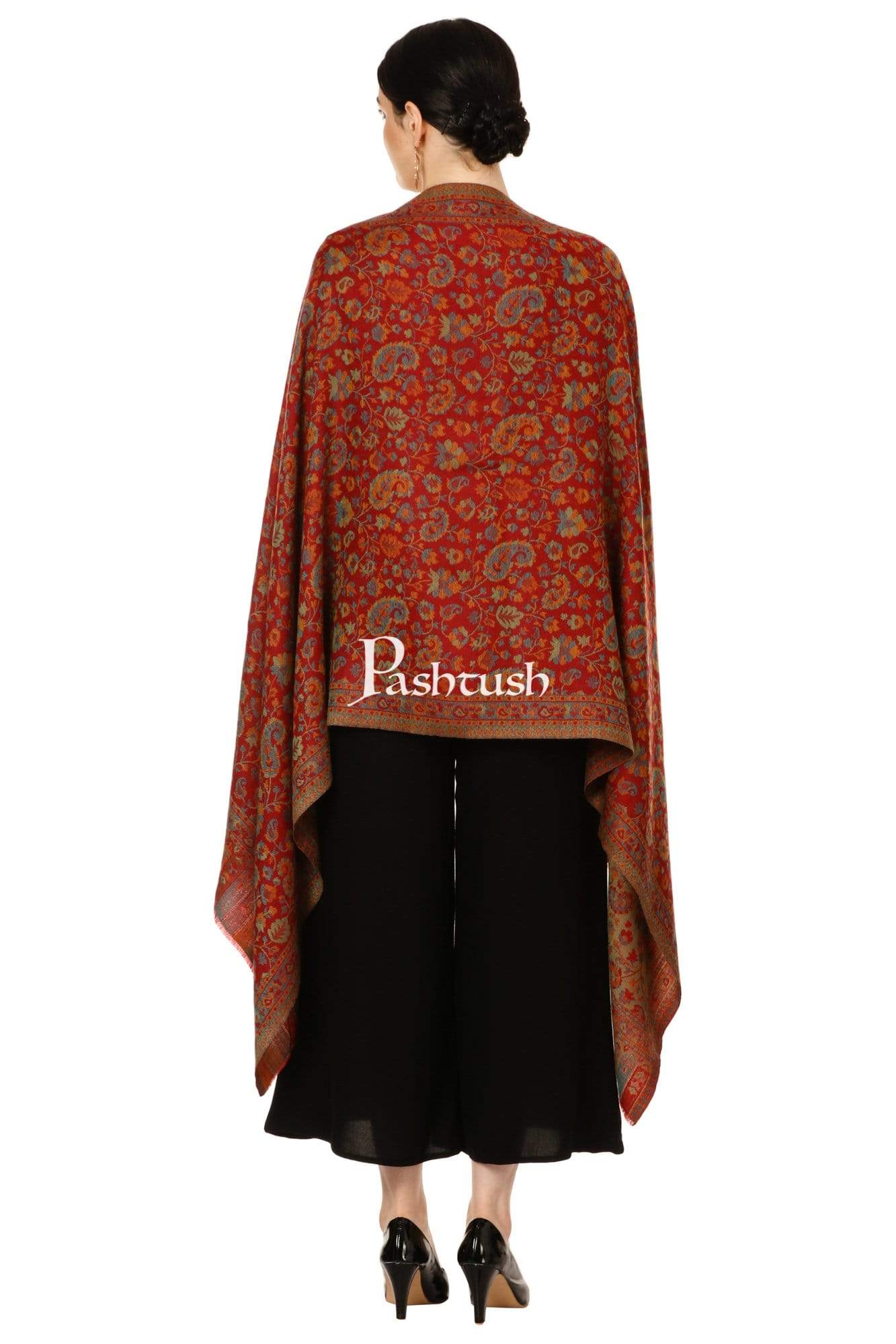 Pashtush Store Stole Pashtush Women's Reversible Stole, Chanting Paisley Weave Scarf, Crimson Maroon