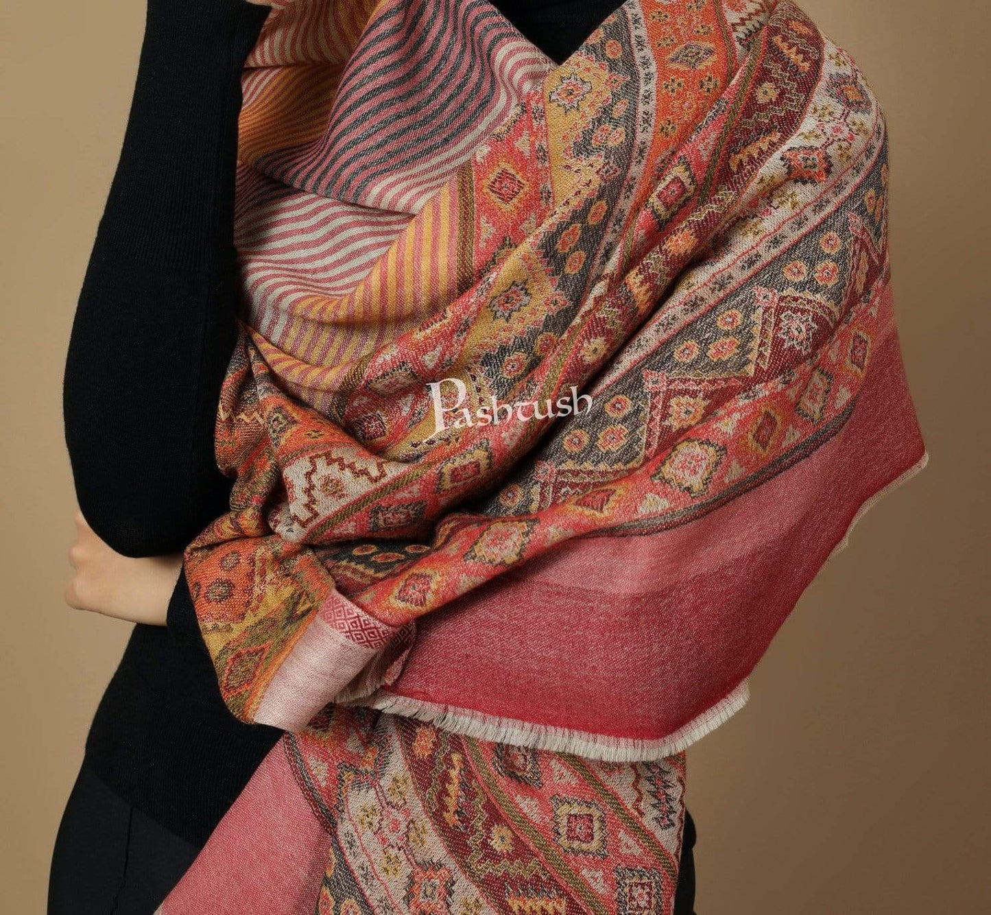 Pashtush India 70x200 Pashtush Women's Reversible Stole, Kullu Weave Scarf