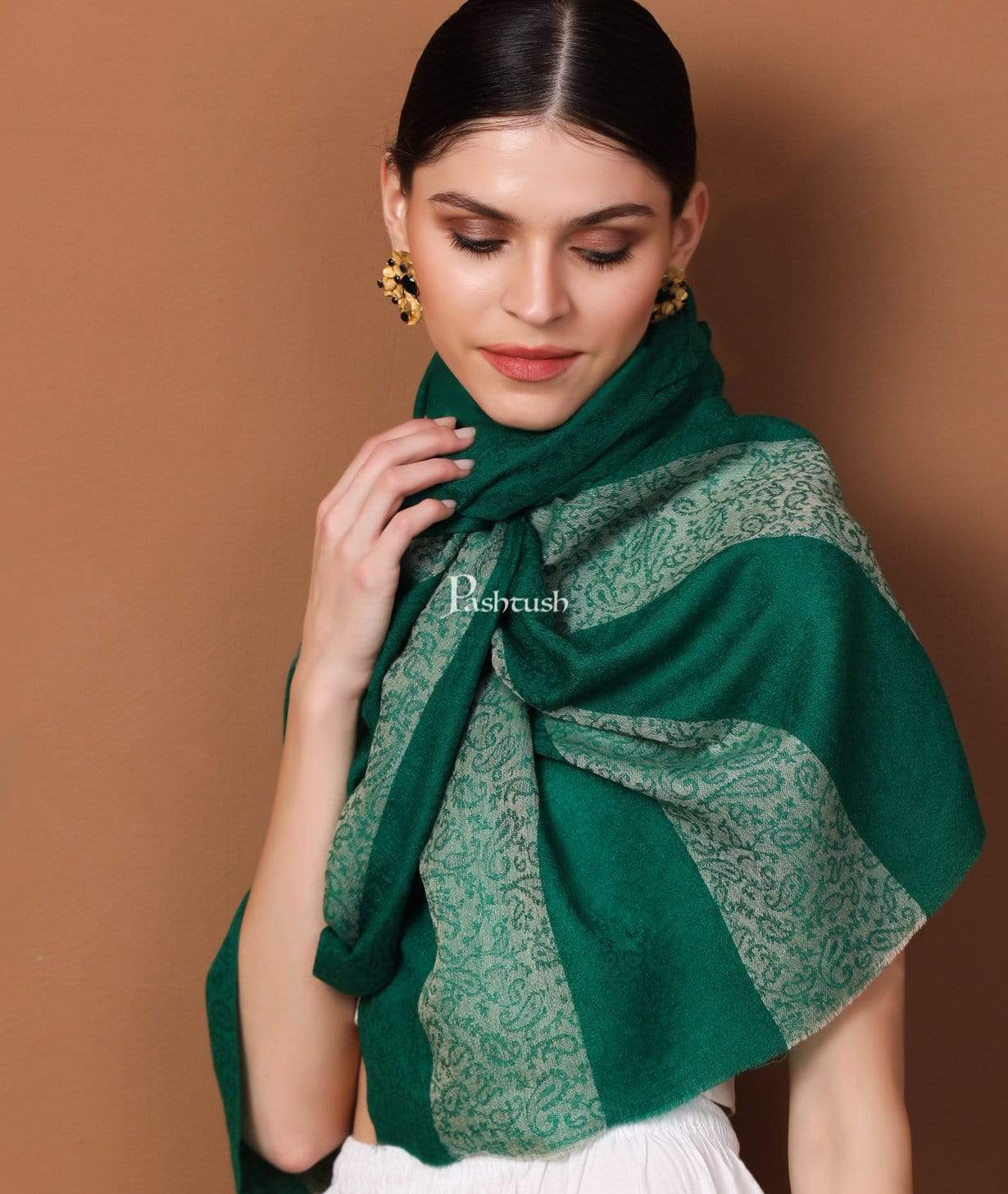 Pashtush Store Stole Pashtush Women's Reversible Stole, Scarf with Stripes, Emerald Green