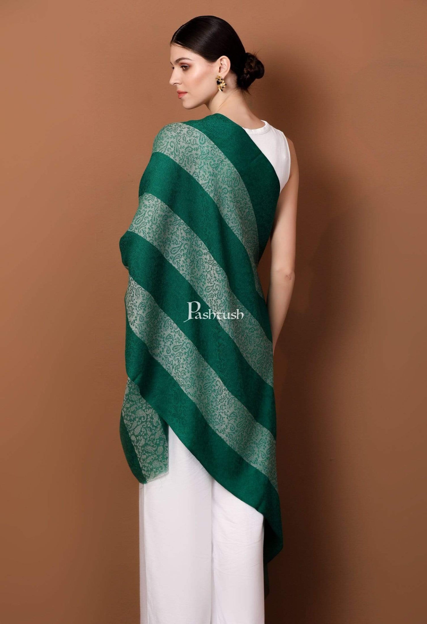 Pashtush Store Stole Pashtush Women's Reversible Stole, Scarf with Stripes, Emerald Green