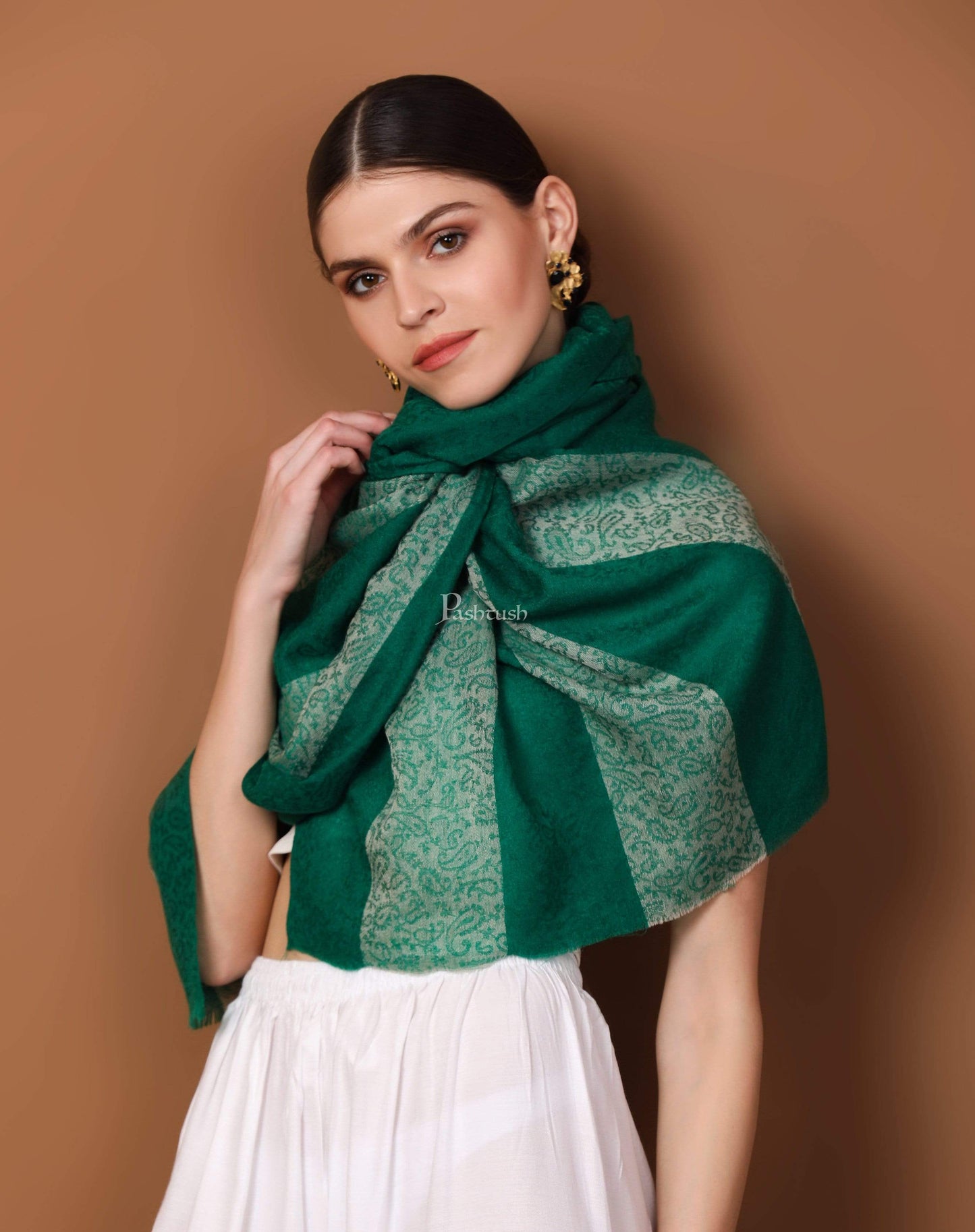 Pashtush India 70x200 Pashtush Women's Reversible Stole, Scarf with Stripes, Emerald Green