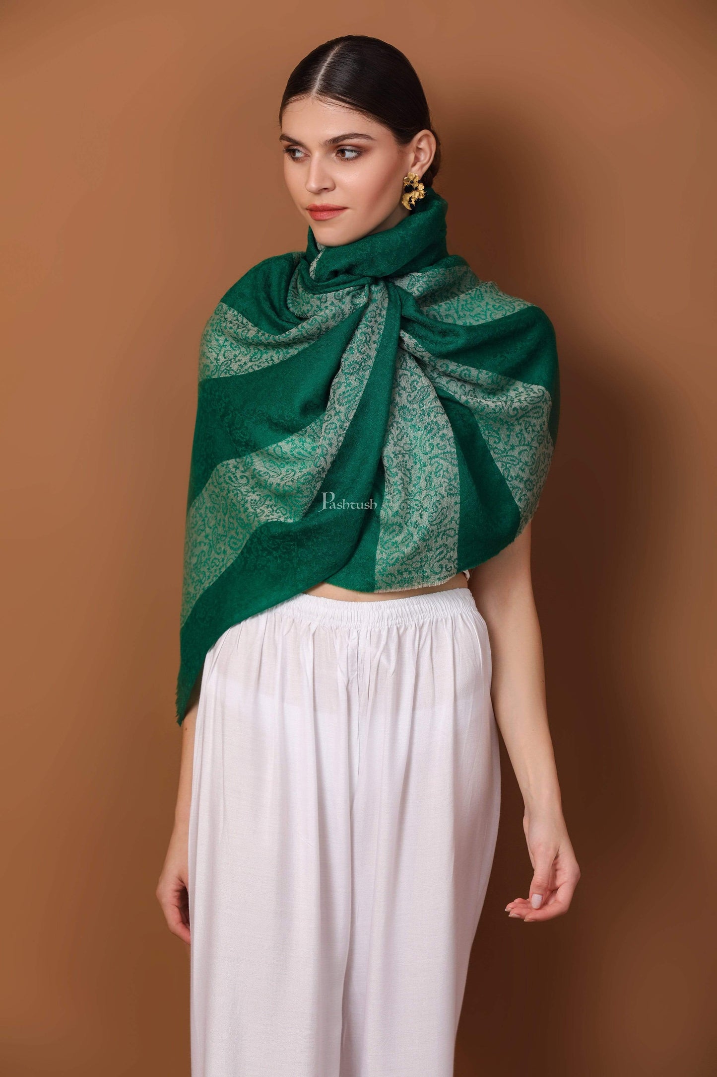 Pashtush India 70x200 Pashtush Women's Reversible Stole, Scarf with Stripes, Emerald Green