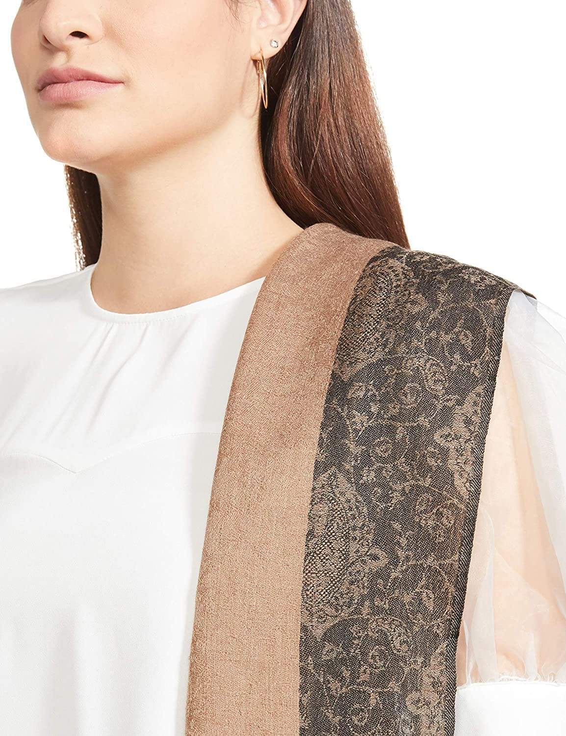 Pashtush India 70x200 Pashtush Women's Reversible Stole, with Paiseley weave, Neutral Beige and Black