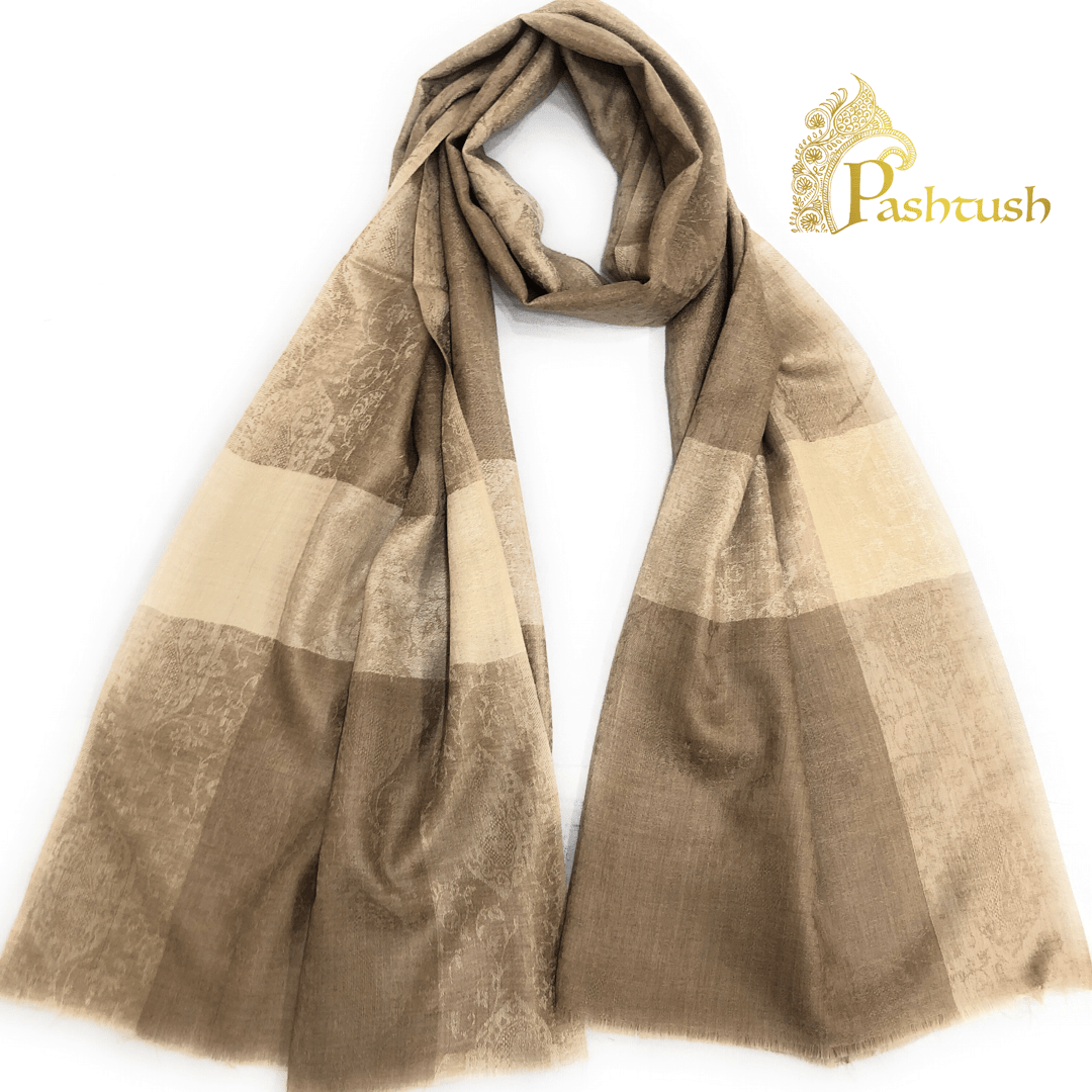 Pashtush India 70x200 Pashtush Women's Reversible Stole, with Paiseley weave, (neutral beige colour)