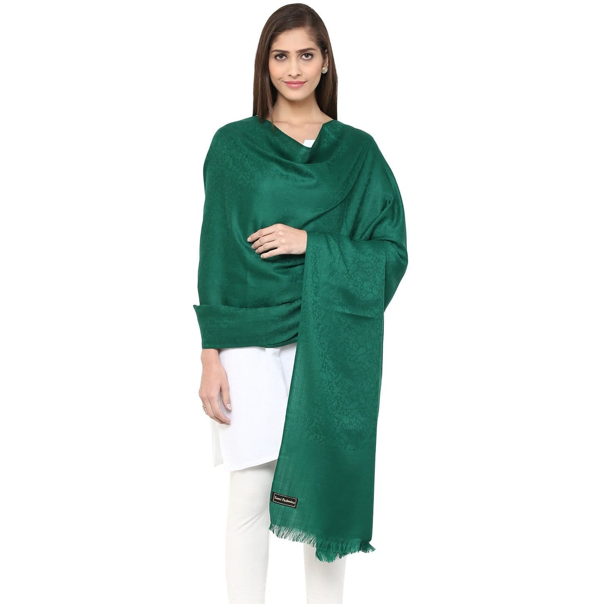 Pashtush India 100x200 Pashtush Women's Self Paisley, Fine Wool Shawl, Bottle Green