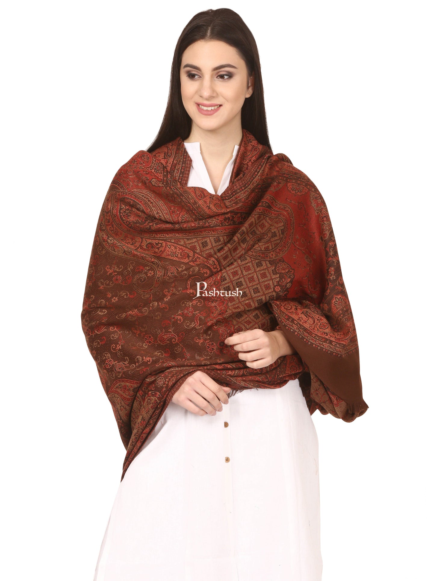 Pashtush India Womens Shawls Pashtush Women'S Shawl, Faux Pashmina Design, Coffee