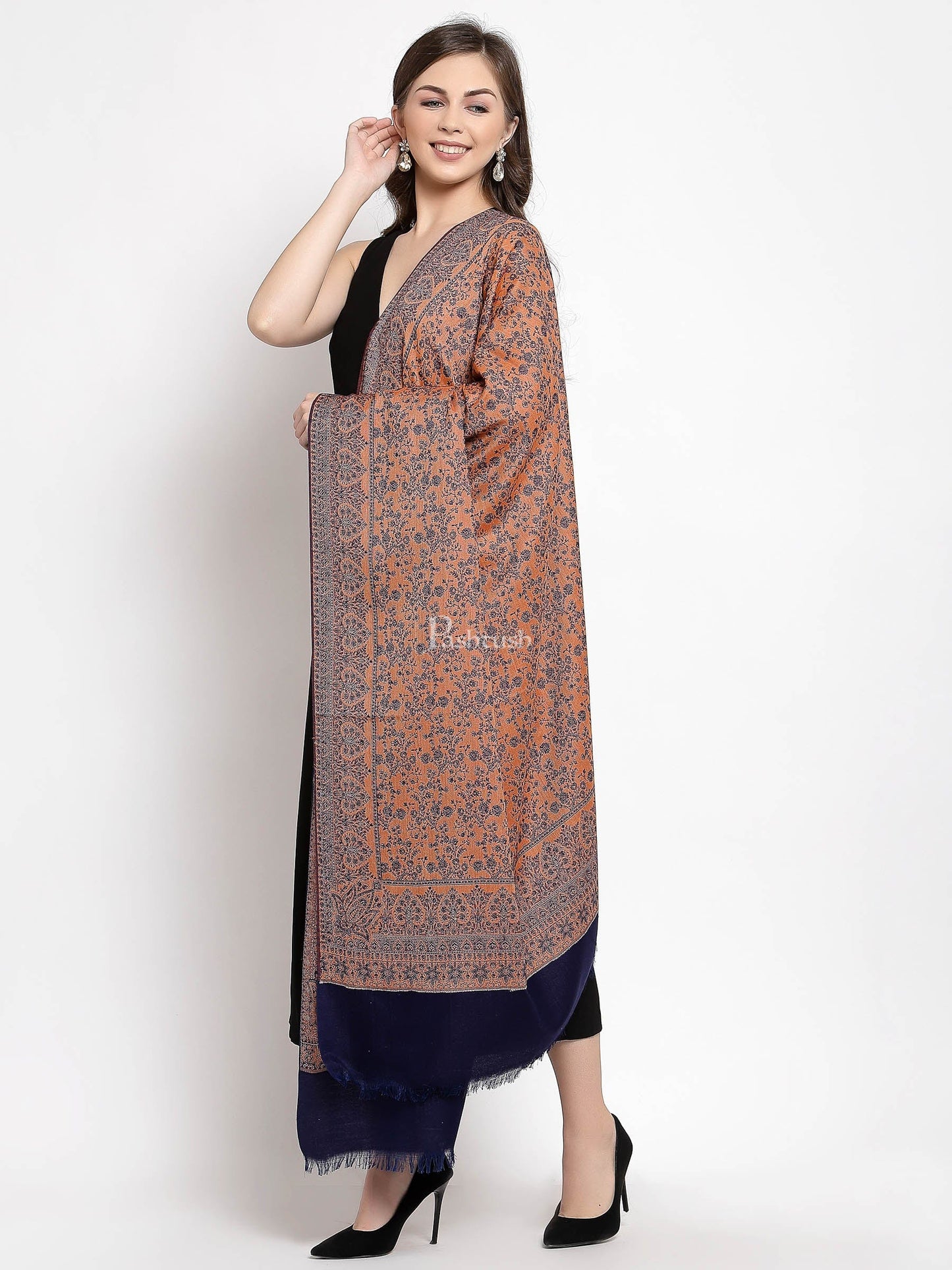 Pashtush India Womens Shawls Pashtush Women'S Shawl, Faux Pashmina, Soft And Warm, Navy Blue