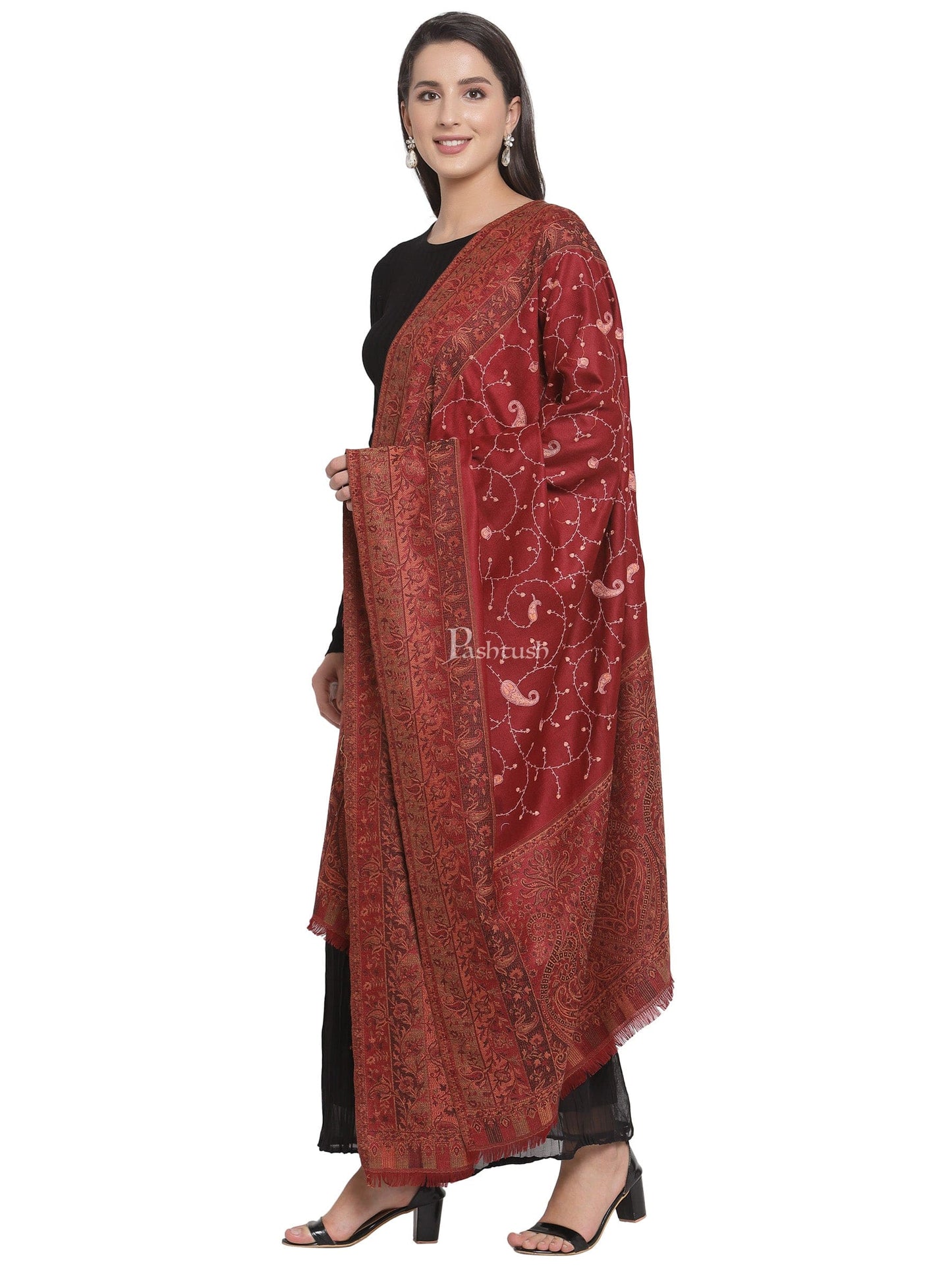 Pashtush India Womens Shawls Pashtush Women'S Shawl, Vintage Jamawar Design With Needle Embroidery