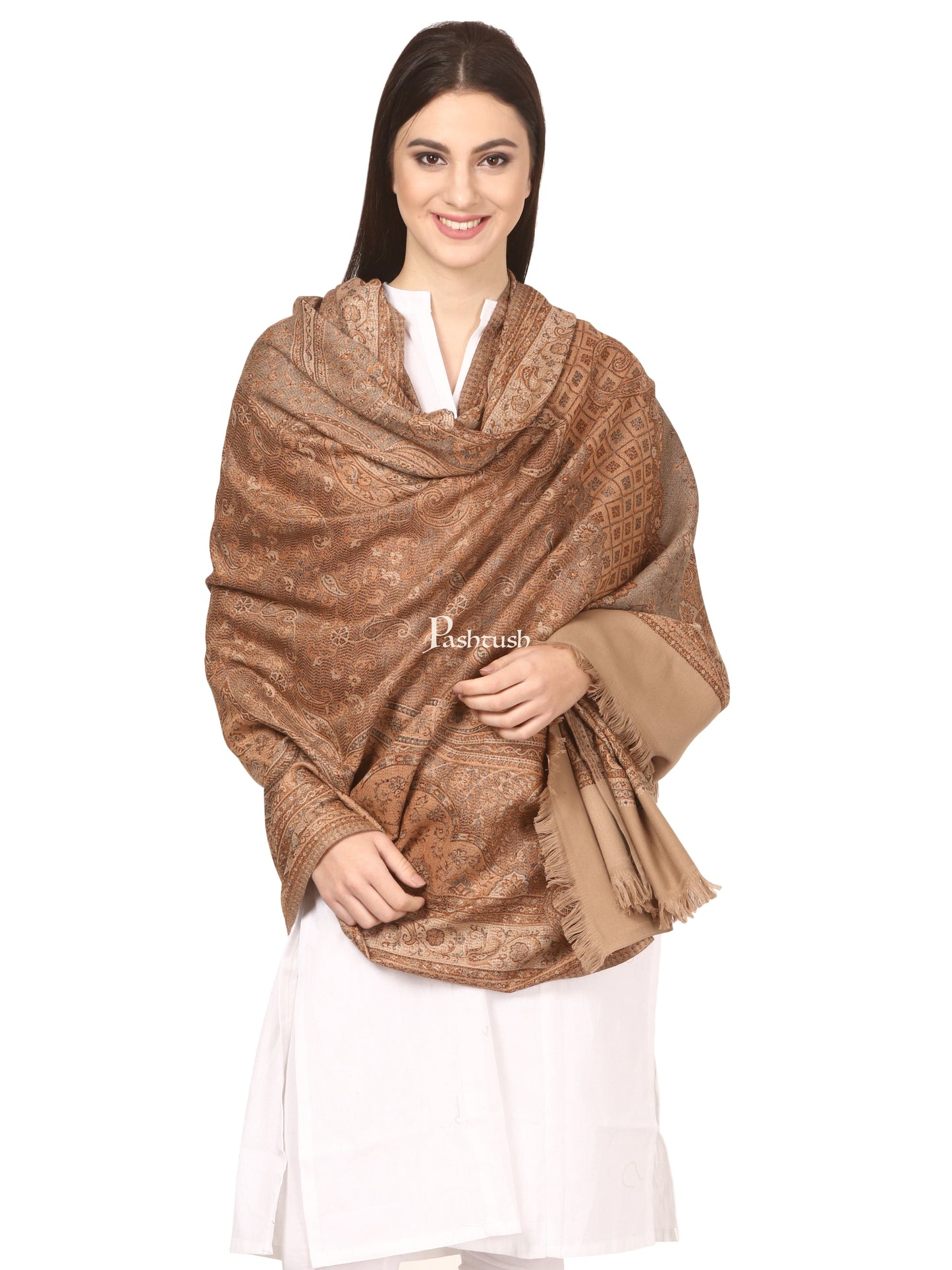 Pashtush India Womens Shawls Pashtush Women'S Shawl, Warm And Soft, Faux Pashmina Design, Taupe