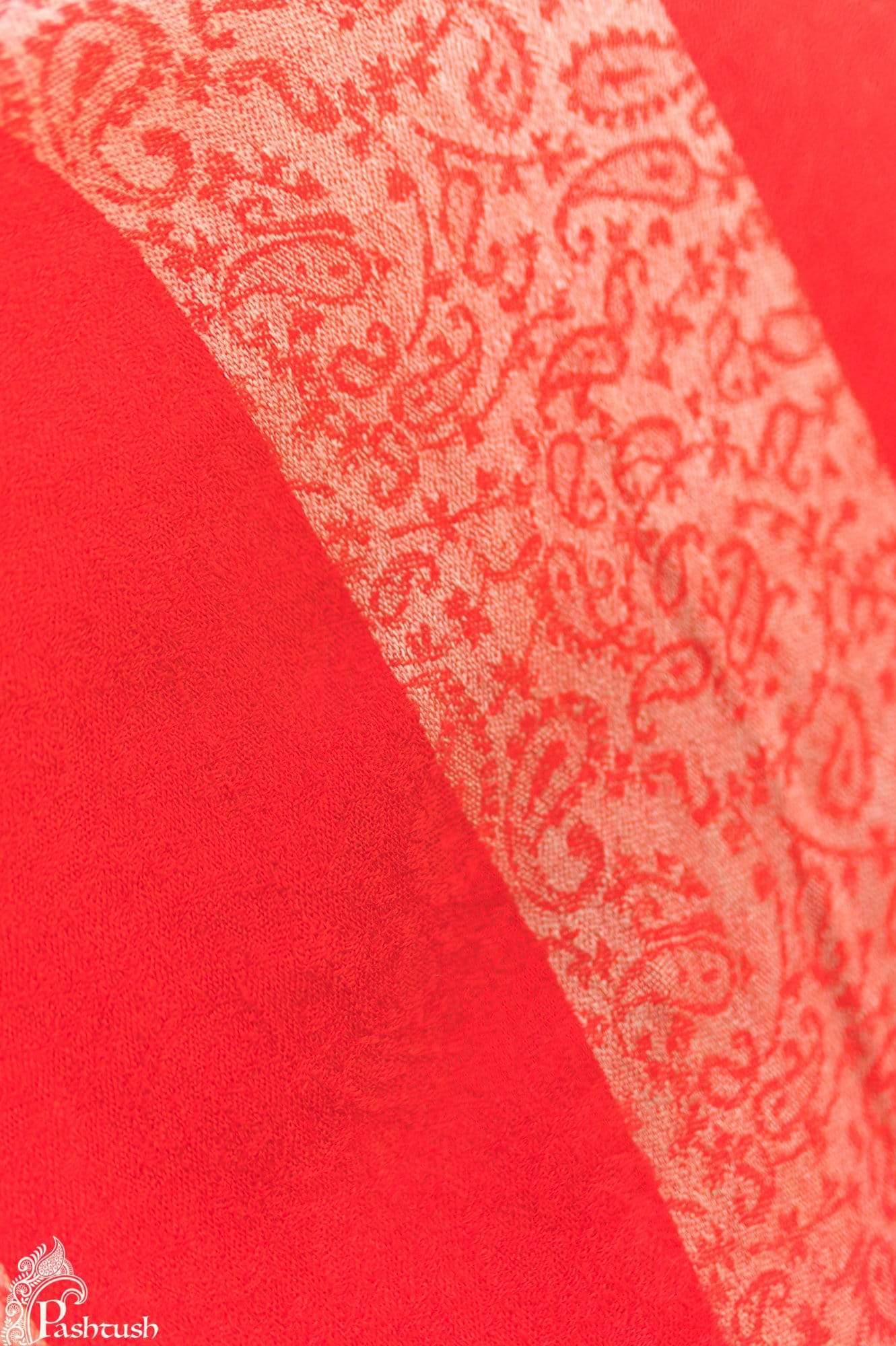 Pashtush India 70x200 Pashtush Women's Silk-Pashmina Feel Reversible Stole, Striped Scarf, Scarlet Red