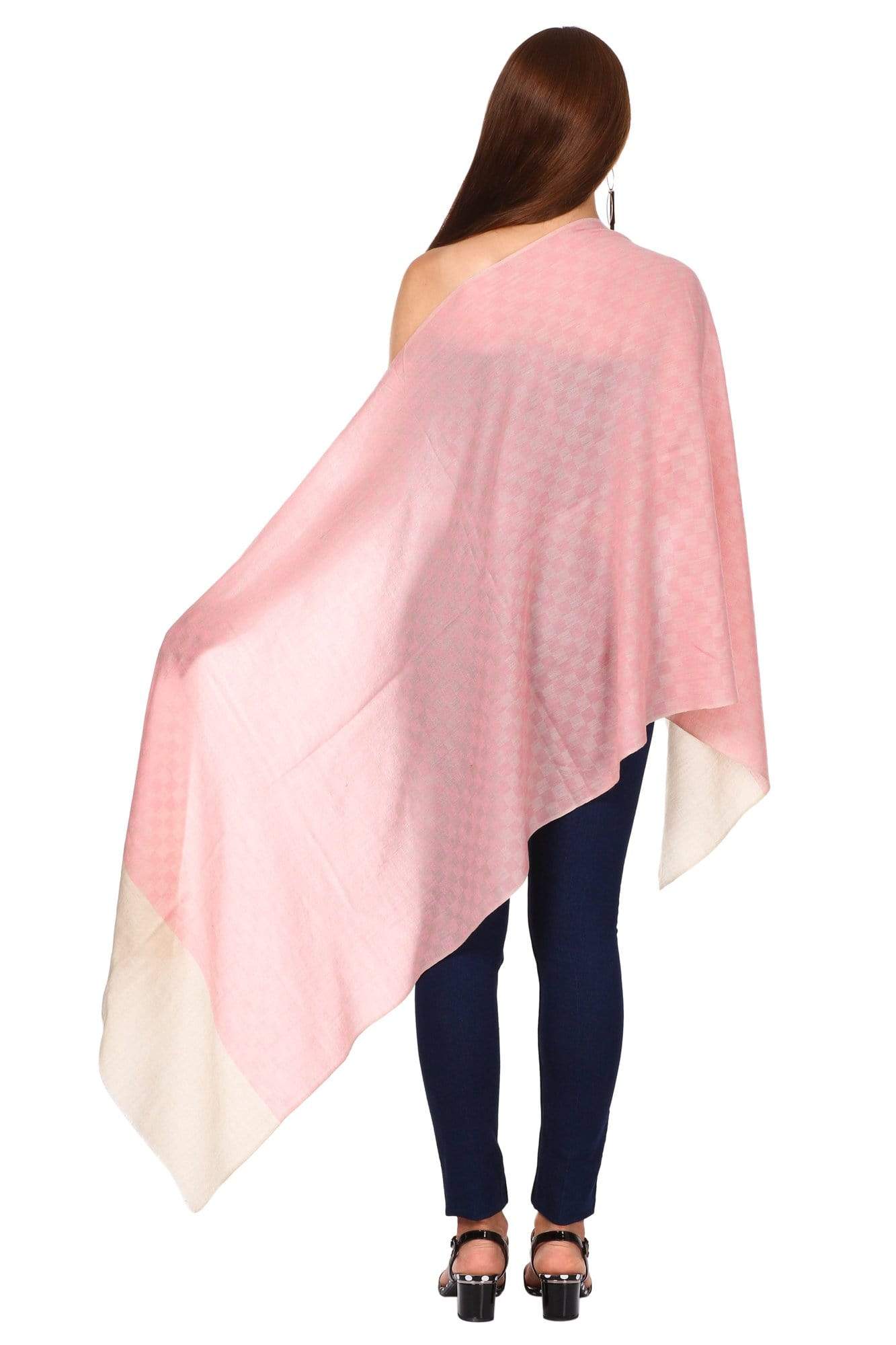 Pashtush India 70x200 Pashtush Women's Silk-Pashmina Stole, Checkered Design, Powder Pink