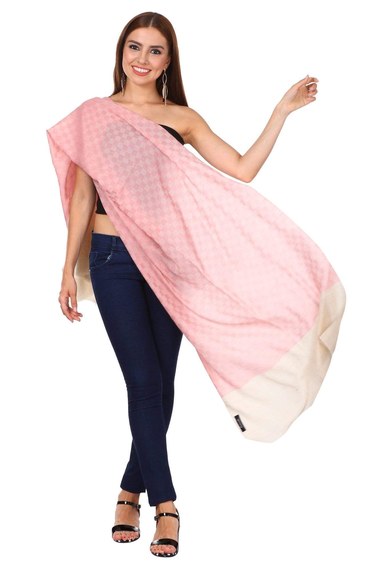 Pashtush India 70x200 Pashtush Women's Silk-Pashmina Stole, Checkered Design, Powder Pink