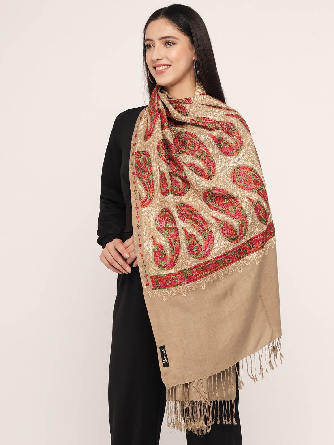 Pashtush India Womens Stoles and Scarves Scarf Pashtush Women'S Silk Wool Hand Embroidery Stole, Extra Soft