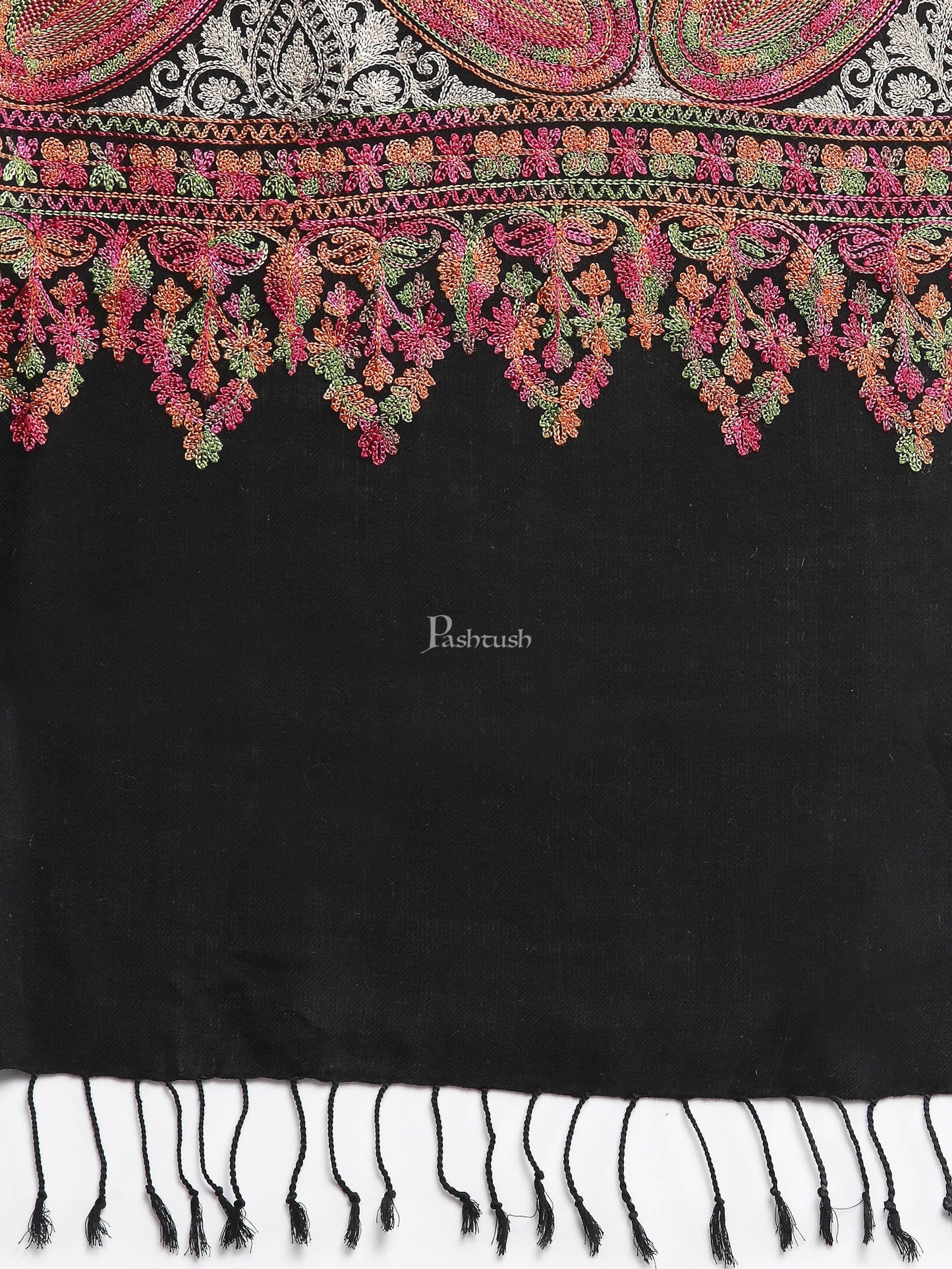 Pashtush India Womens Stoles and Scarves Scarf Pashtush Women'S Silk Wool Hand Embroidery Stole, Extra Soft Black