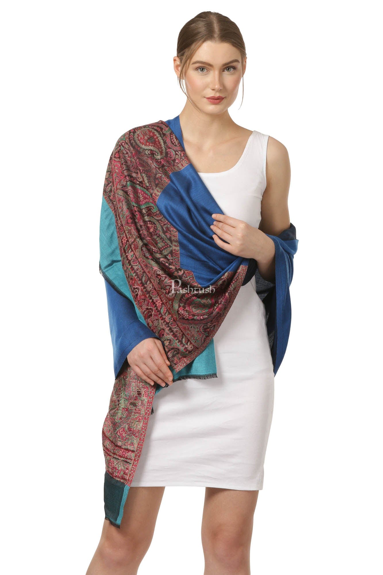 Pashtush India Womens Stoles and Scarves Scarf Pashtush Women'S Silky Reversible Scarf, Shawls, Stoles, Blue