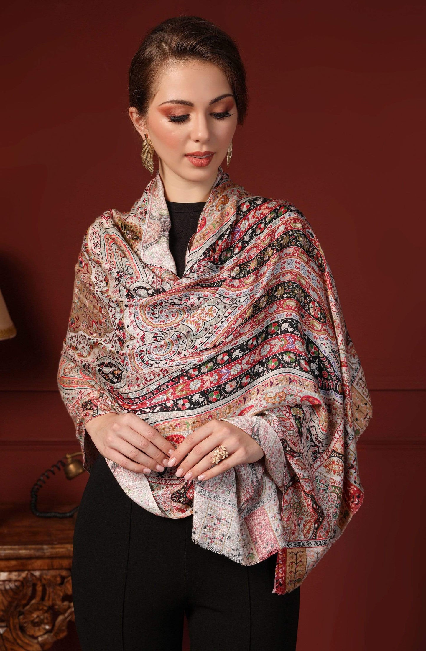 Pashtush India 70x200 Pashtush Women's Soft Bamboo Scarf, Stoles, Wraps (soft Bamboo) - Paisley Garden