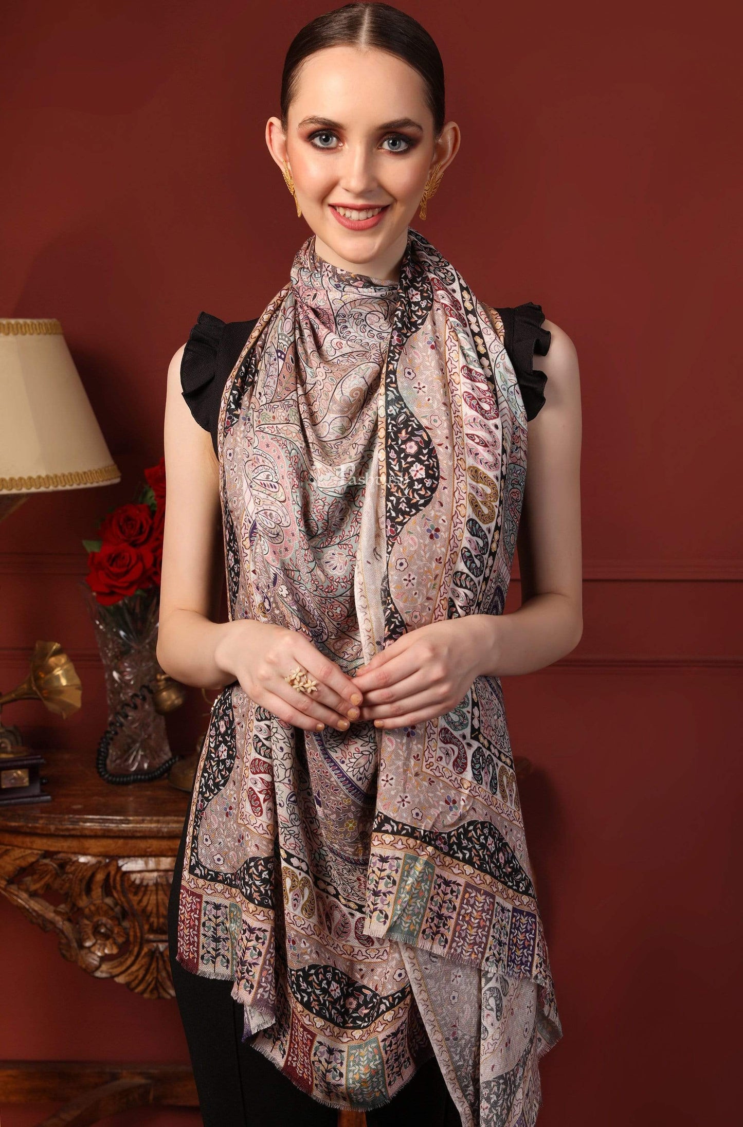 Pashtush India 70x200 Pashtush Women's Soft Bamboo Scarf, Stoles, Wraps (soft Bamboo) - Paisley Garden