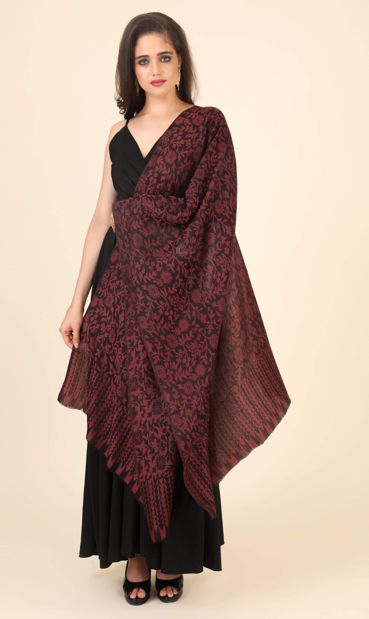 Pashtush India 70x200 Pashtush Women's Soft Fine Wool Floral Scarf, Soft And Warm