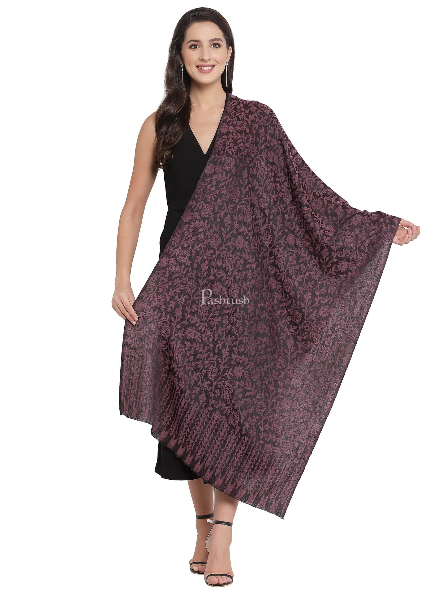 Pashtush India Womens Stoles and Scarves Scarf Pashtush Women'S Soft Fine Wool Floral Scarf, Soft And Warm