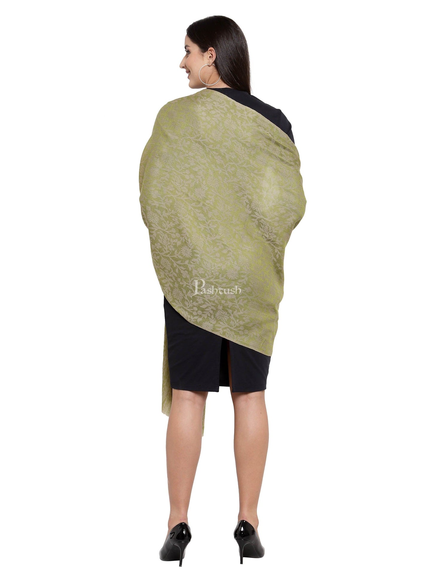 Pashtush India Womens Stoles and Scarves Scarf Pashtush Women'S Soft Fine Wool Floral Scarf, Soft And Warm, Emerald Green