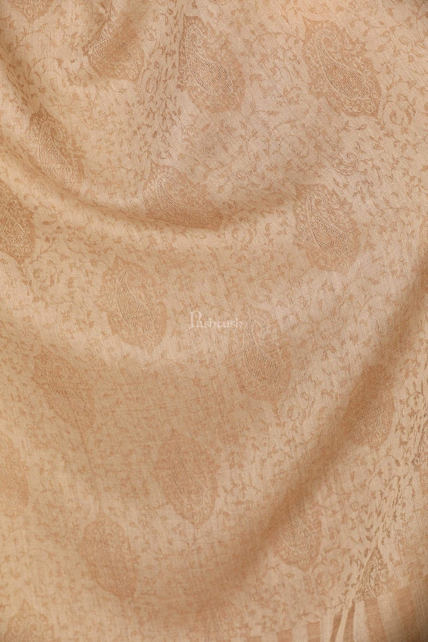 Pashtush India Stole Pashtush Women's Soft Fine Wool Scarf, Paisley Weave, Nude Beige