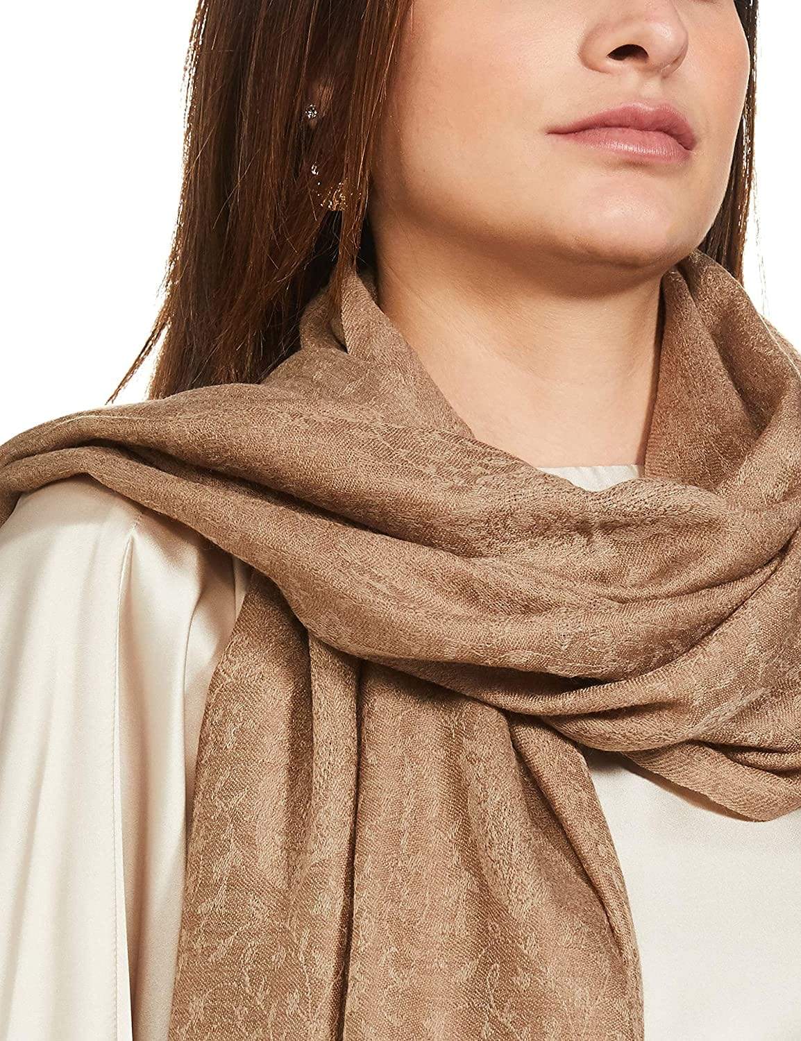 Pashtush India 70x200 Pashtush Women's Soft Fine Wool Scarf, Paisley Weave, Beige