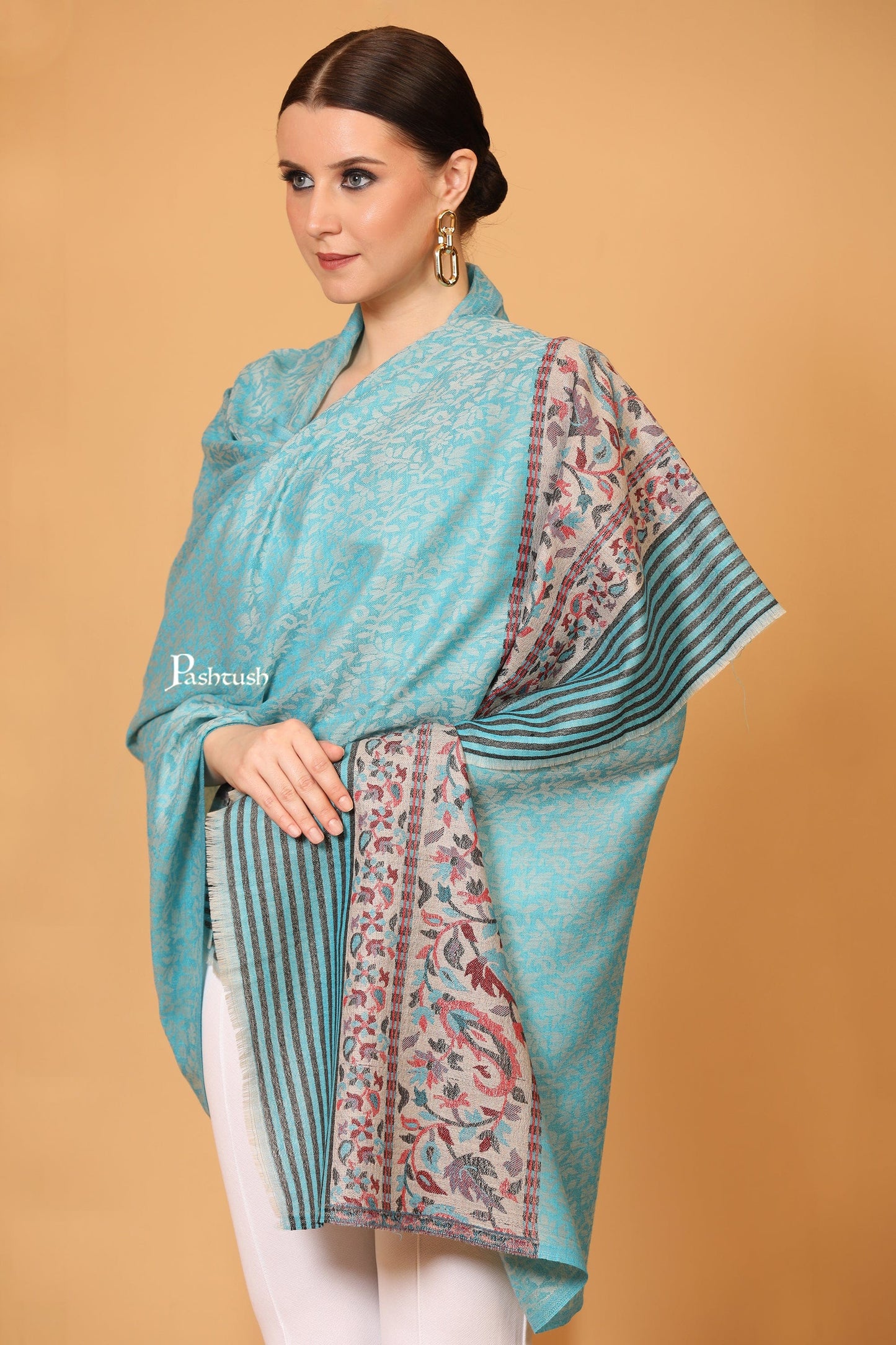 Pashtush India Womens Shawls Pashtush Women'S Soft Wool Cashmere Blended Shawl, Ethnic Palla, Blue