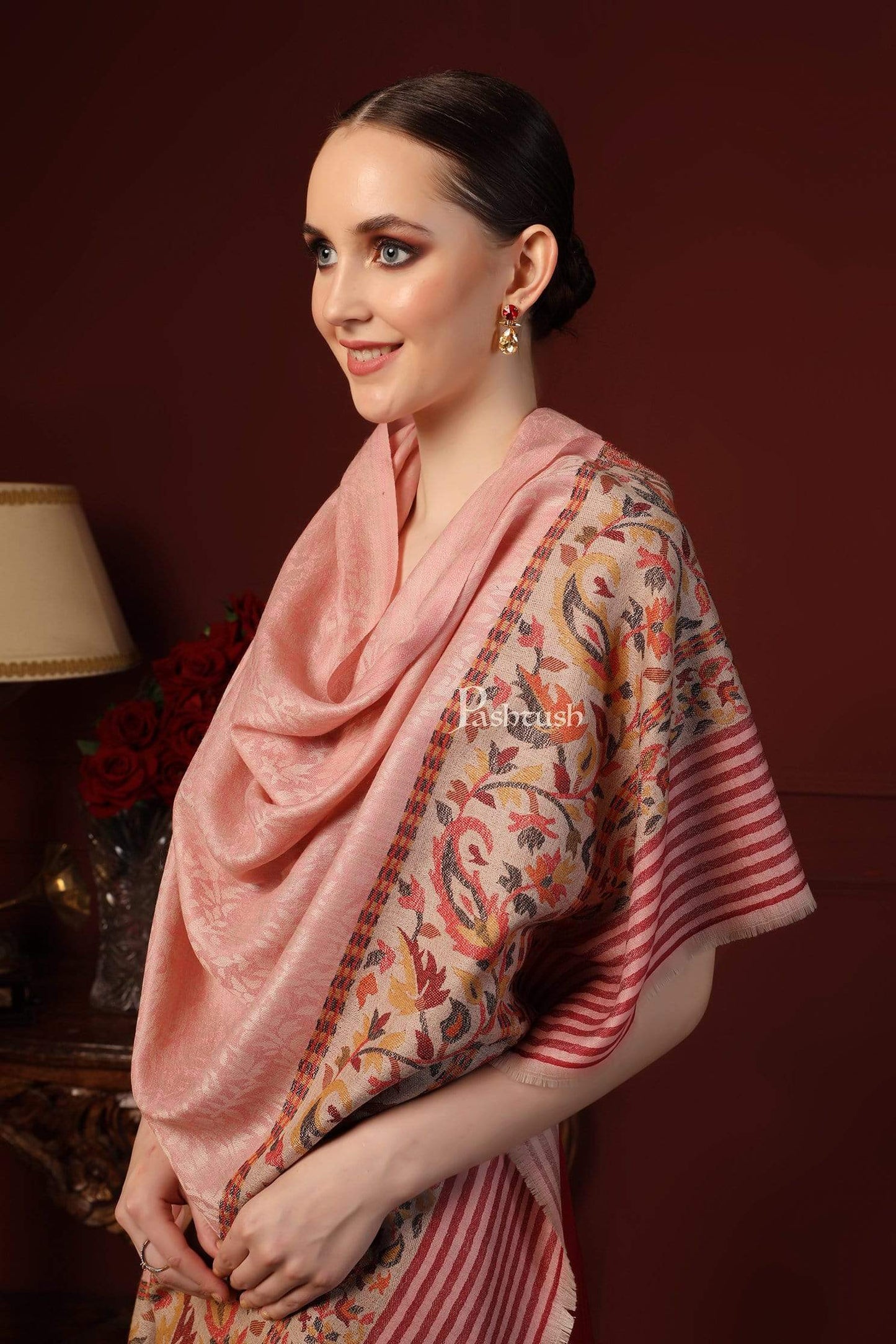 Pashtush India 100x200 Pashtush Women's Soft Wool Cashmere Blended Shawl, Kaani Palla, Blush Pink