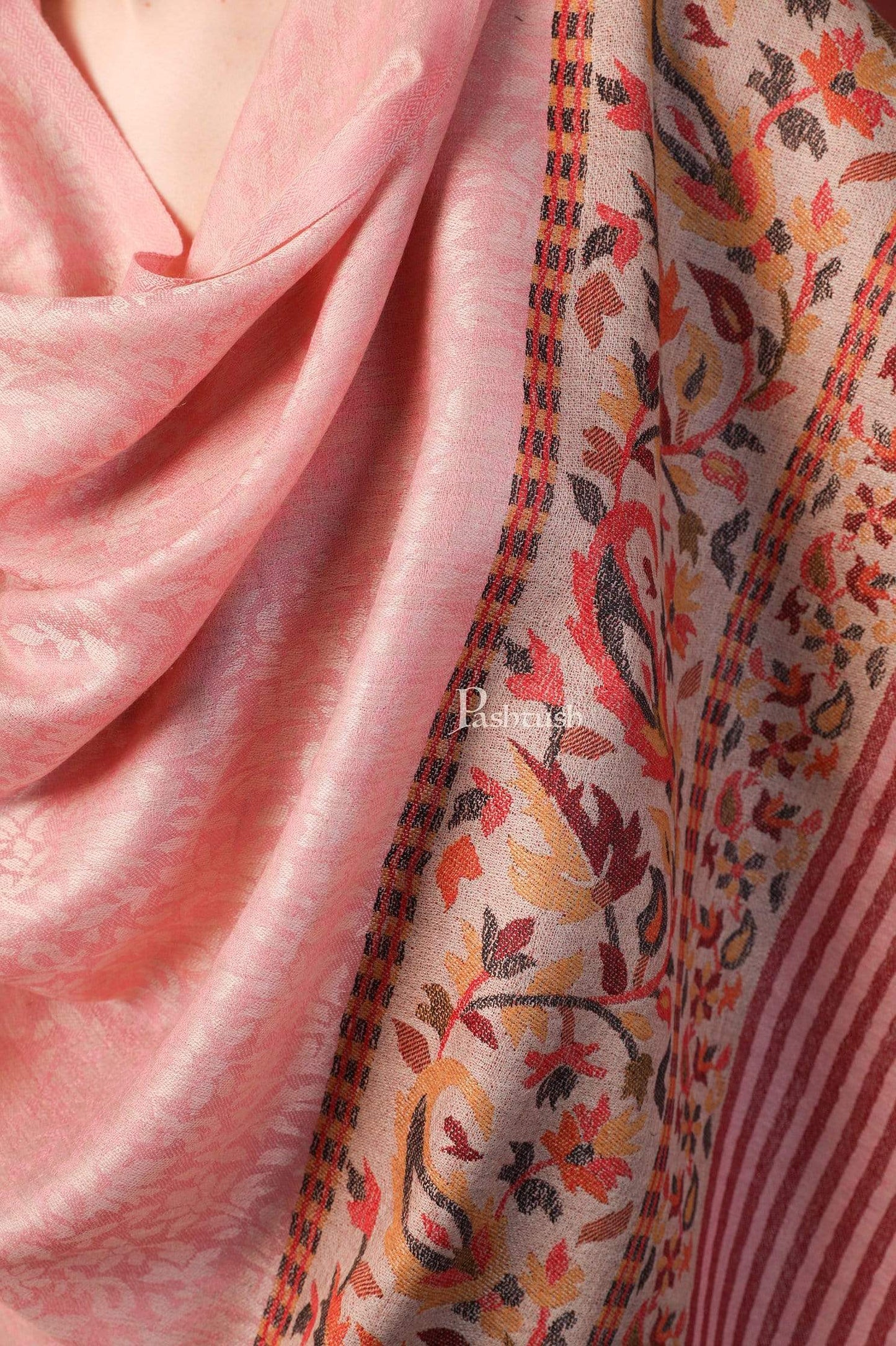 Pashtush India 100x200 Pashtush Women's Soft Wool Cashmere Blended Shawl, Kaani Palla, Blush Pink