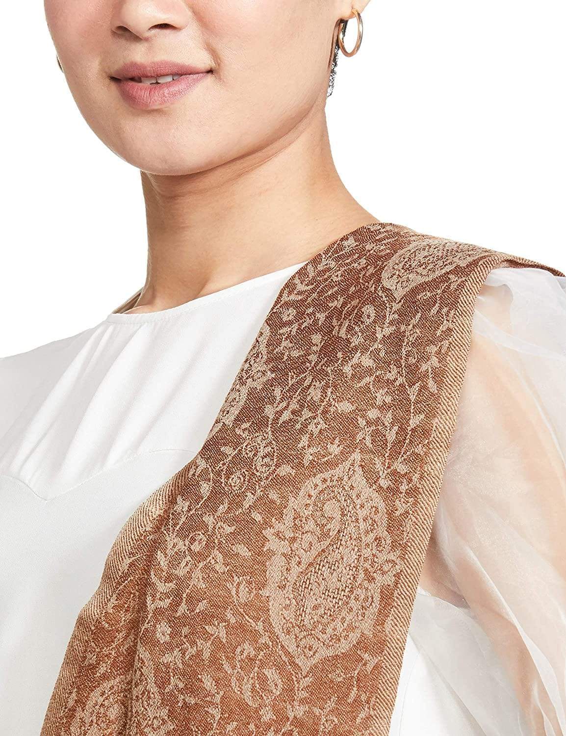 Pashtush India 70x200 Pashtush Women's Soft Wool, Reversible Stole Scarf, Espresso Brown