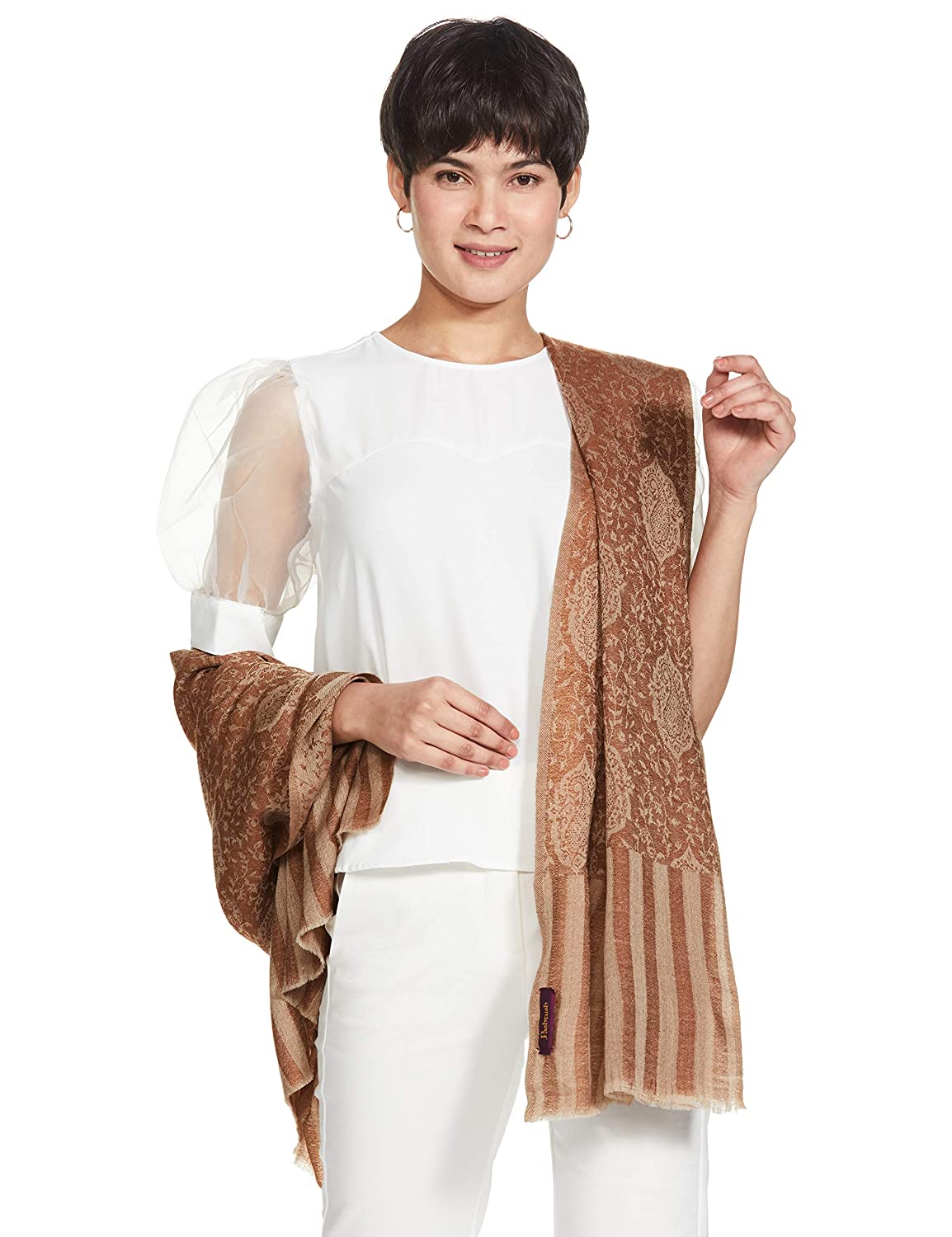Pashtush India 70x200 Pashtush Women's Soft Wool, Reversible Stole Scarf, Espresso Brown