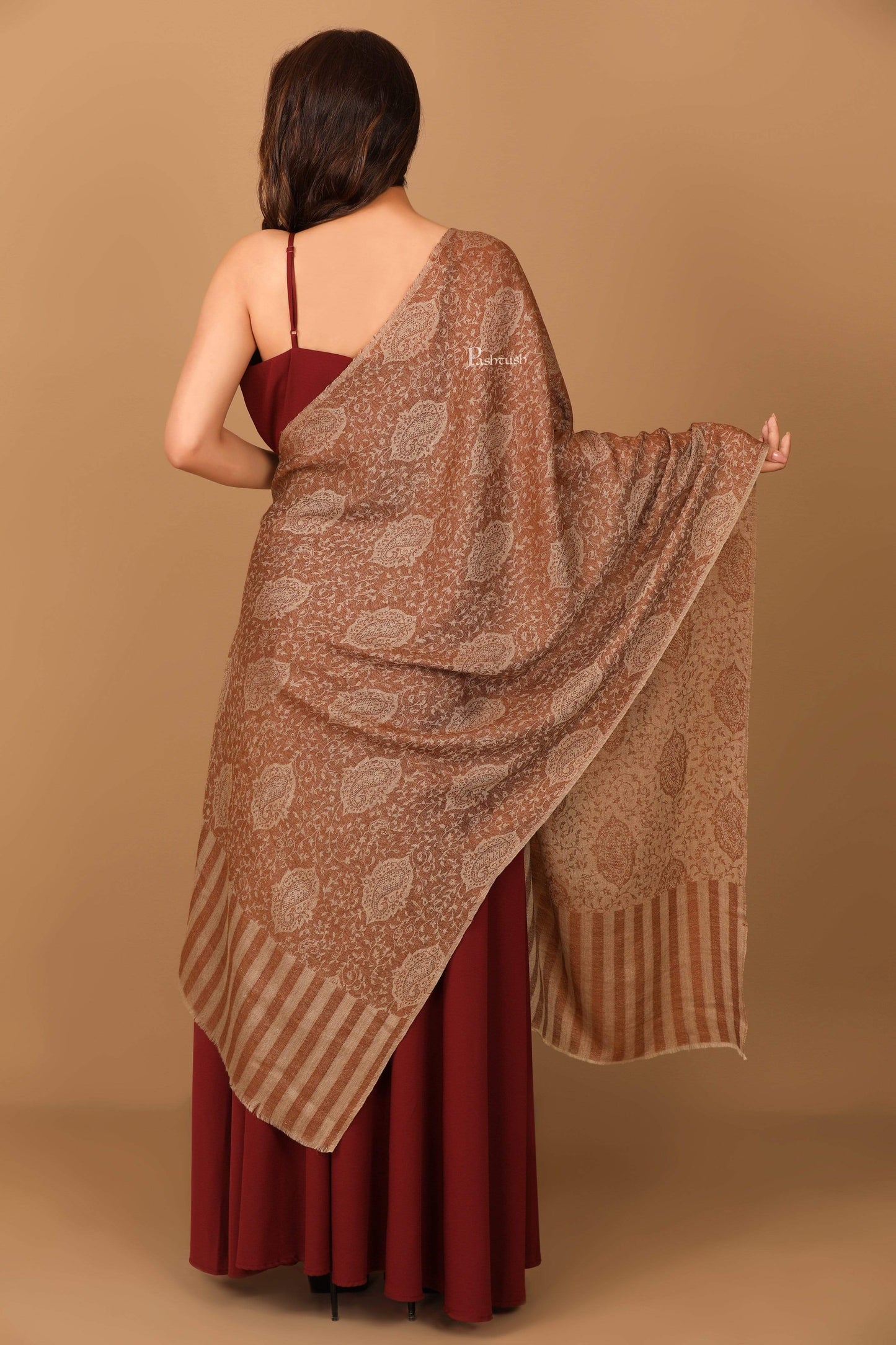 Pashtush India 70x200 Pashtush Women's Soft Wool, Reversible Stole Scarf, Espresso Brown
