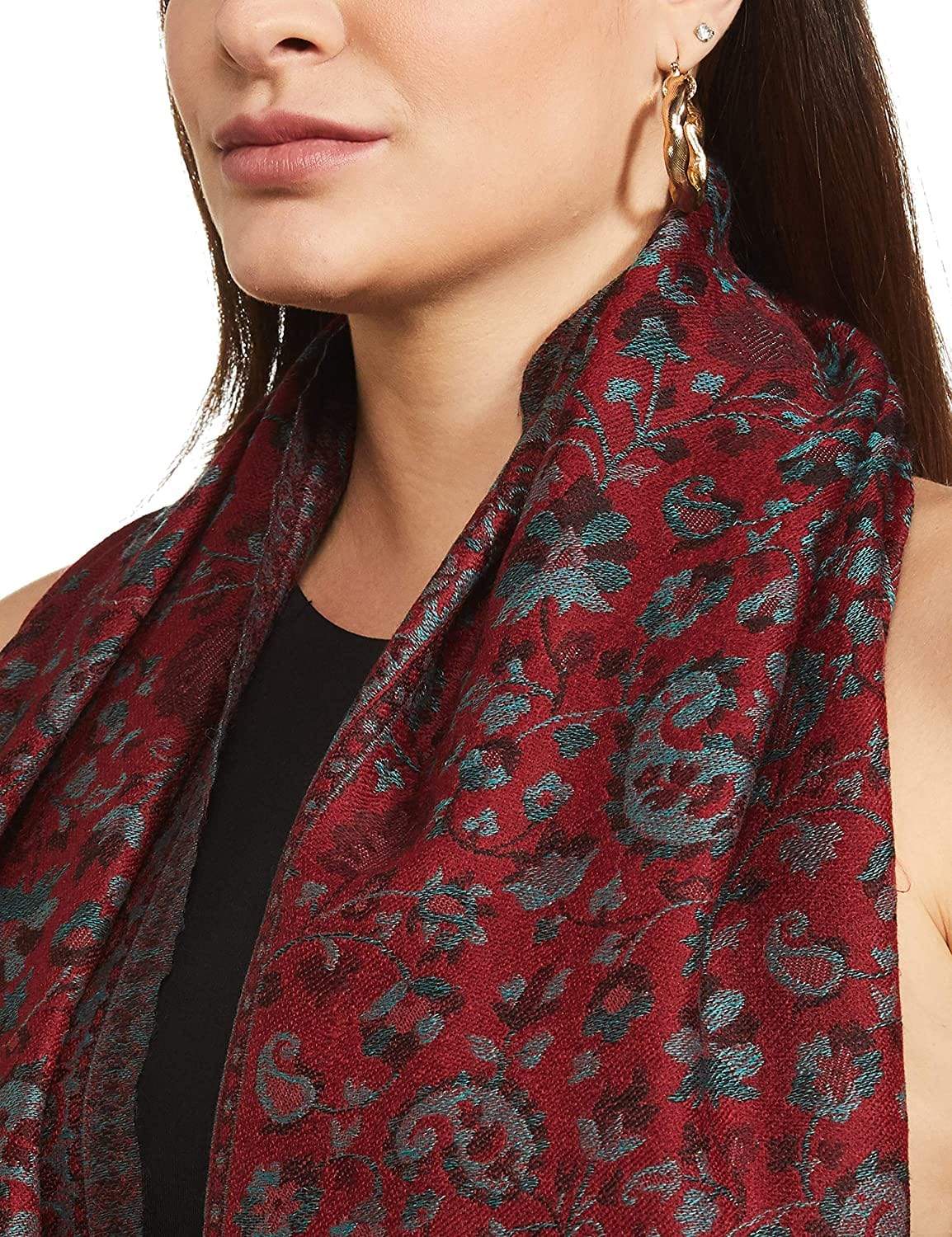 Pashtush India 70x200 Pashtush Women's Soft Wool, Reversible Stole, Scarf, Kaani Weave, Deep Maroon