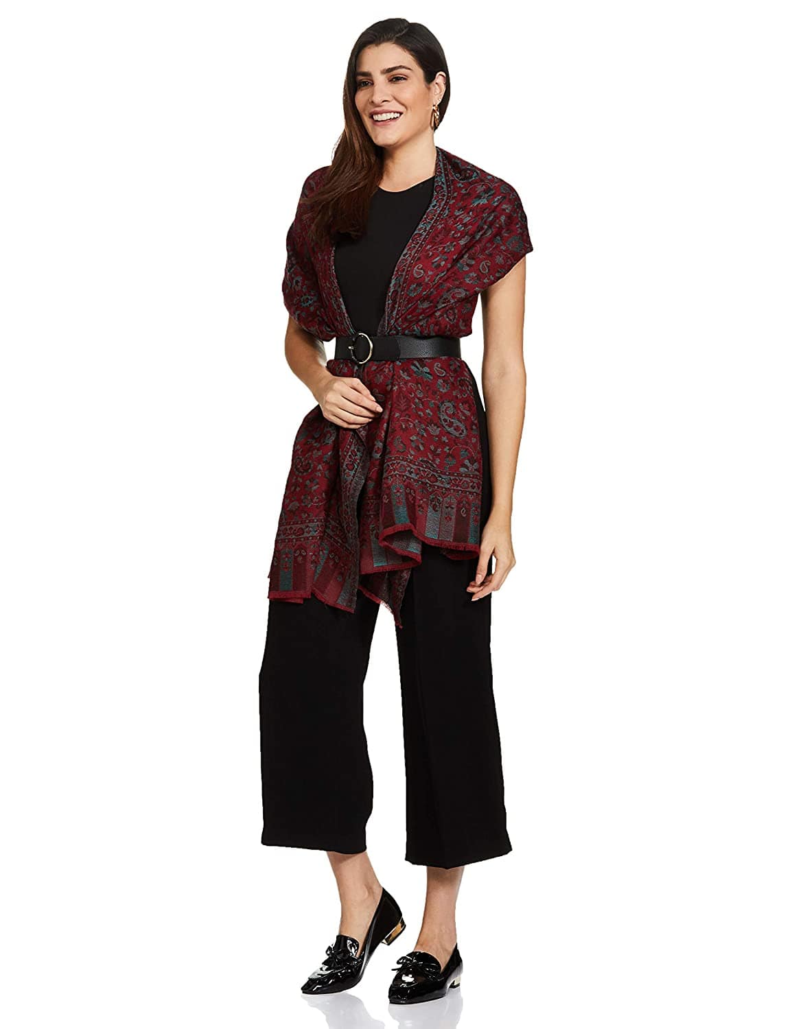 Pashtush India 70x200 Pashtush Women's Soft Wool, Reversible Stole, Scarf, Kaani Weave, Deep Maroon