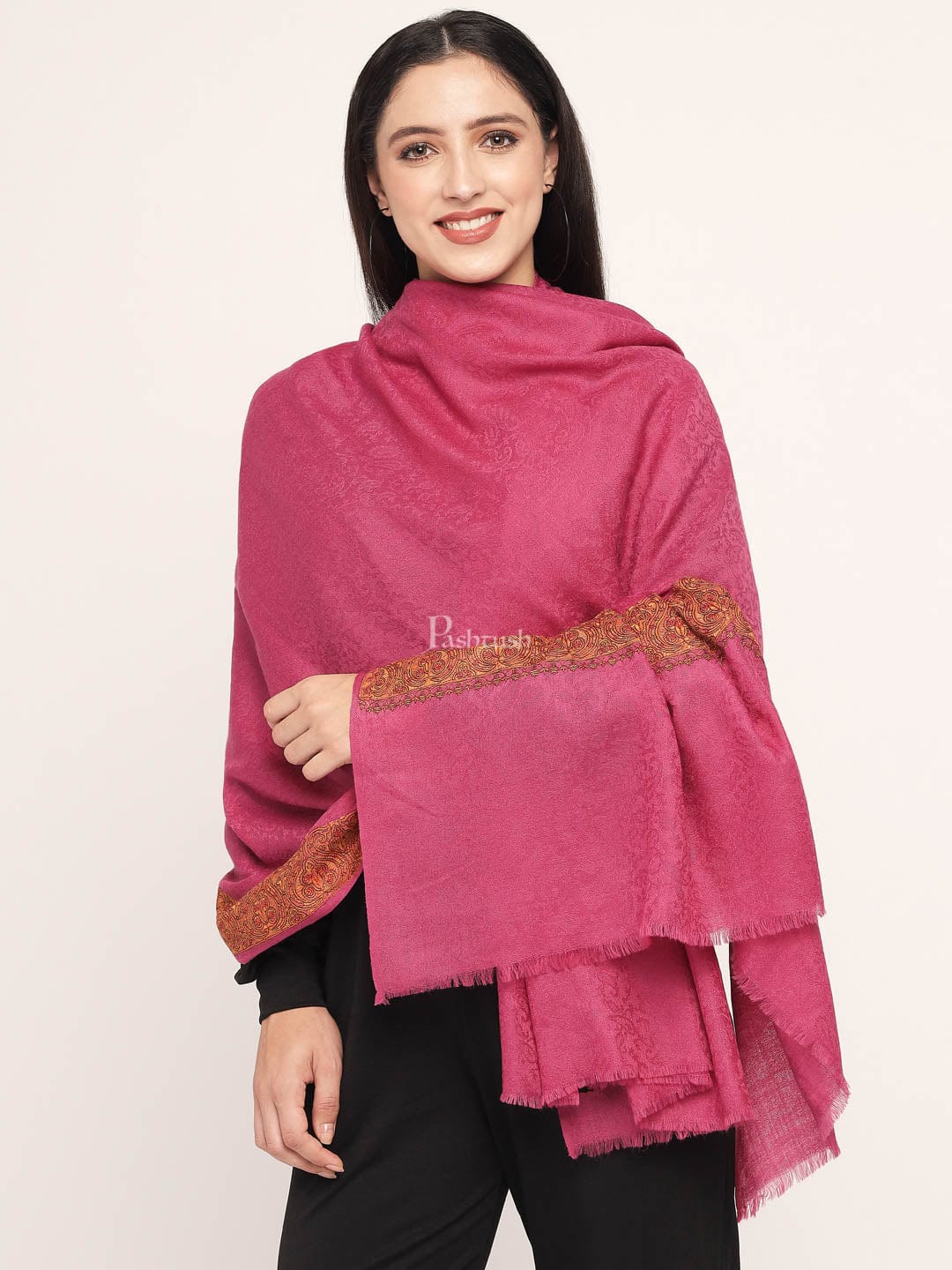 Pashtush India Womens Shawls Pashtush Women'S Wool Shawl Embroidered Border