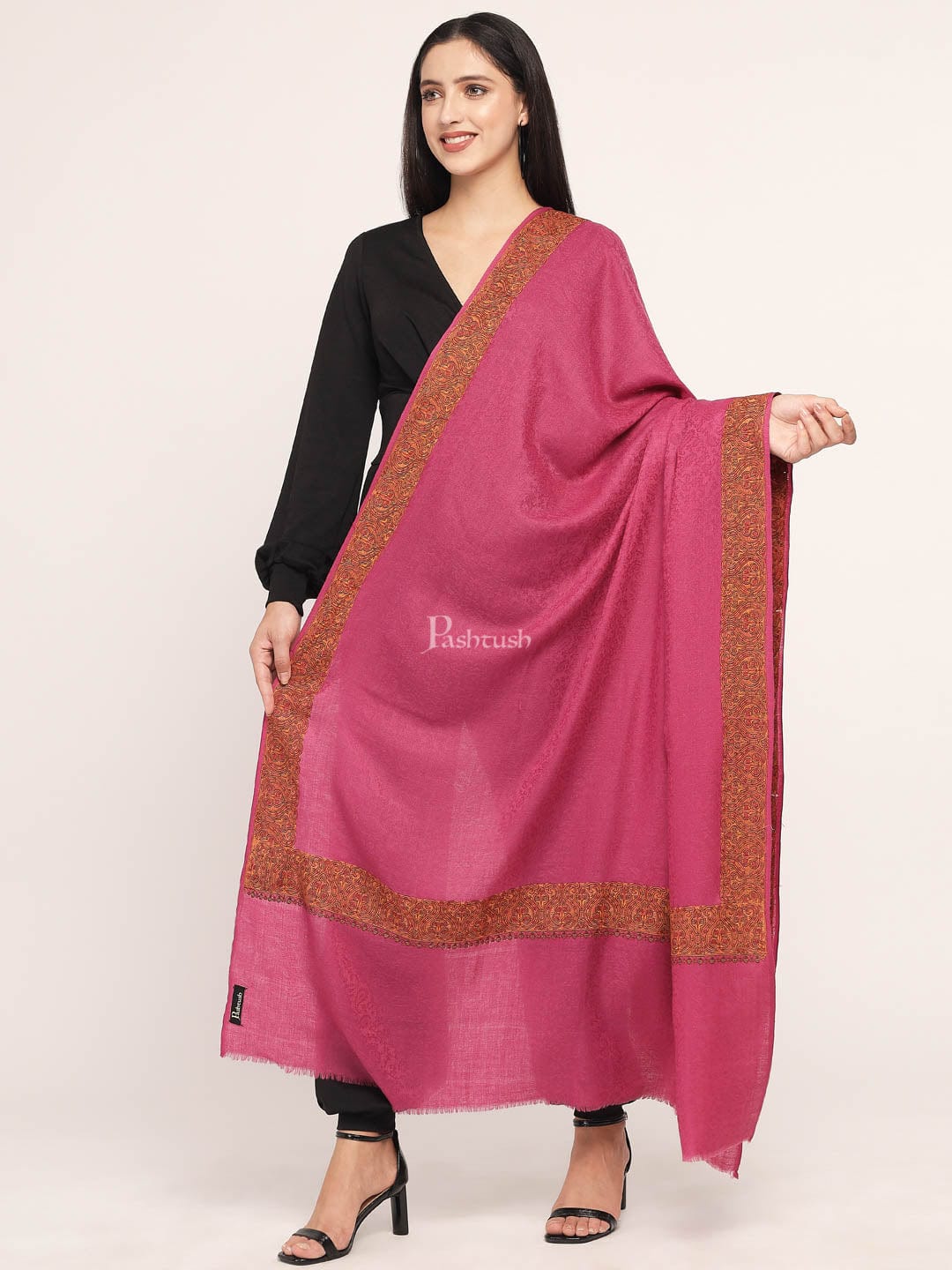 Pashtush India Womens Shawls Pashtush Women'S Wool Shawl Embroidered Border